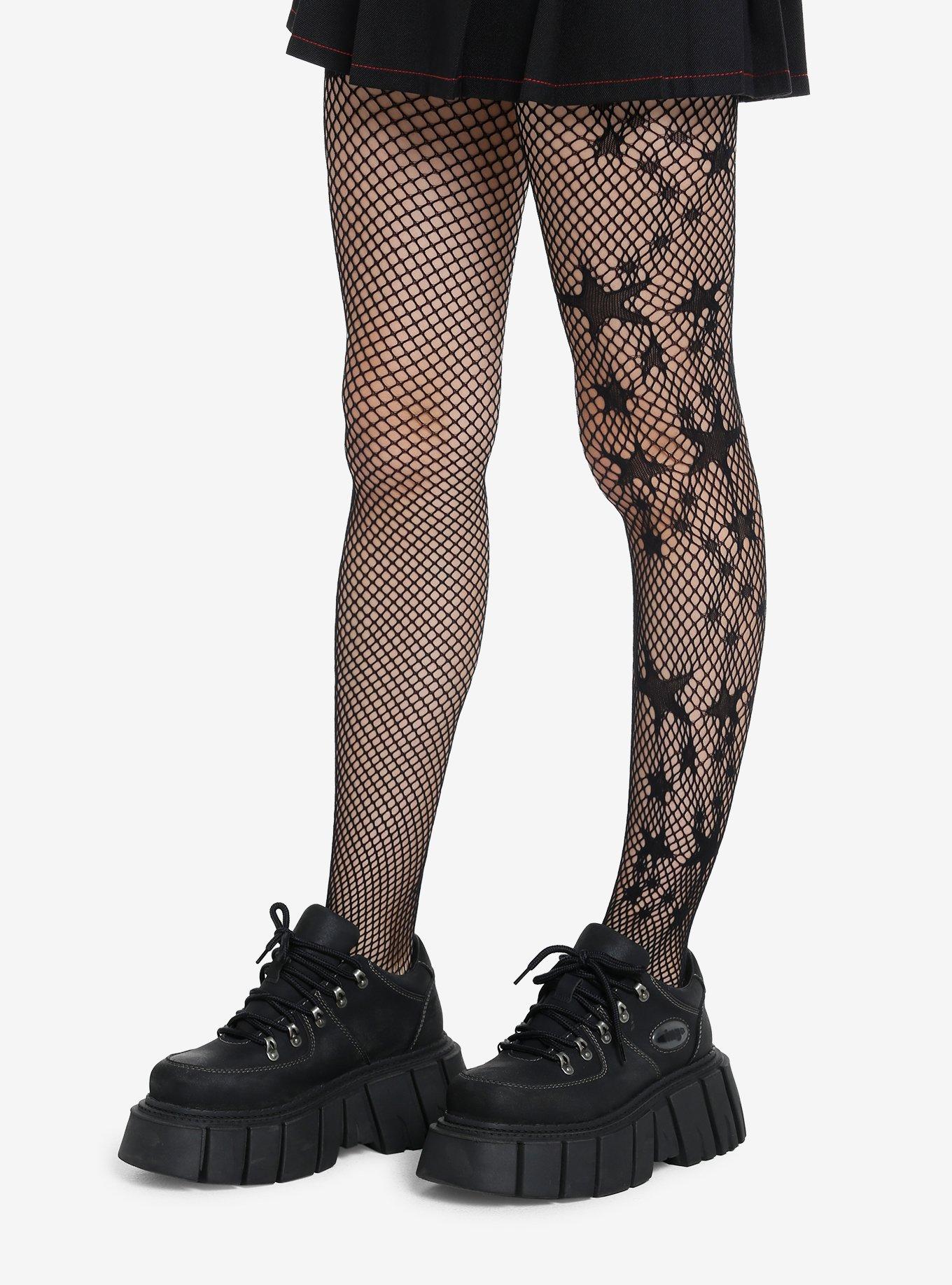 HOT TOPIC PLUS XL SIZE BLACK MEDIUM FISHNET FOOTED TIGHTS