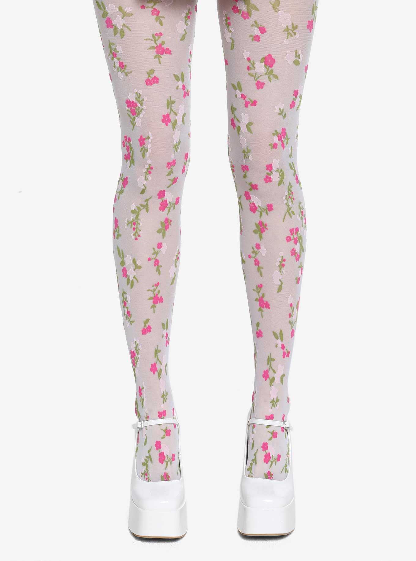 Fashion women tights with floral pattern Sharon 30DEN white