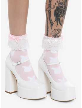 Pink Bunny Lace Ankle Socks, , hi-res