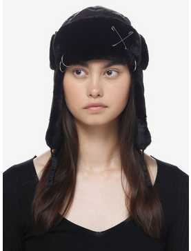 Black Pierced Faux Fur Aviator Hat, , hi-res