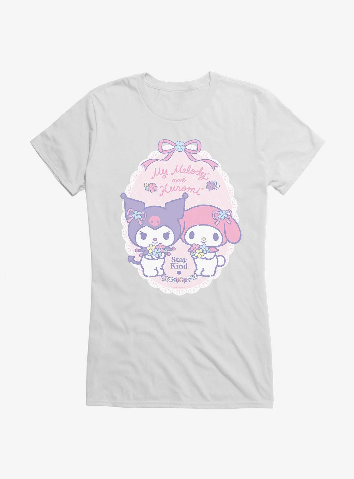 My Melody & Kuromi Pastel Flowers Stay Kind Girls T-Shirt, , hi-res