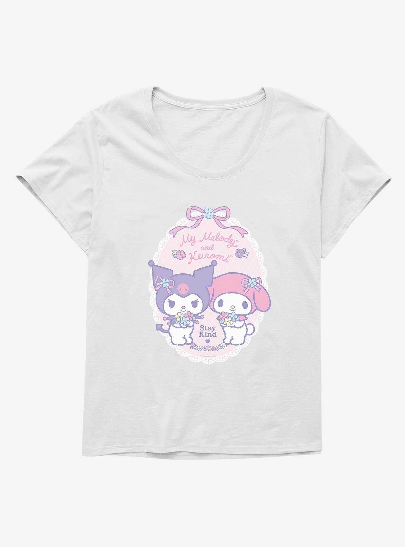 My Melody & Kuromi Pastel Flowers Stay Kind Girls T-Shirt Plus Size, , hi-res
