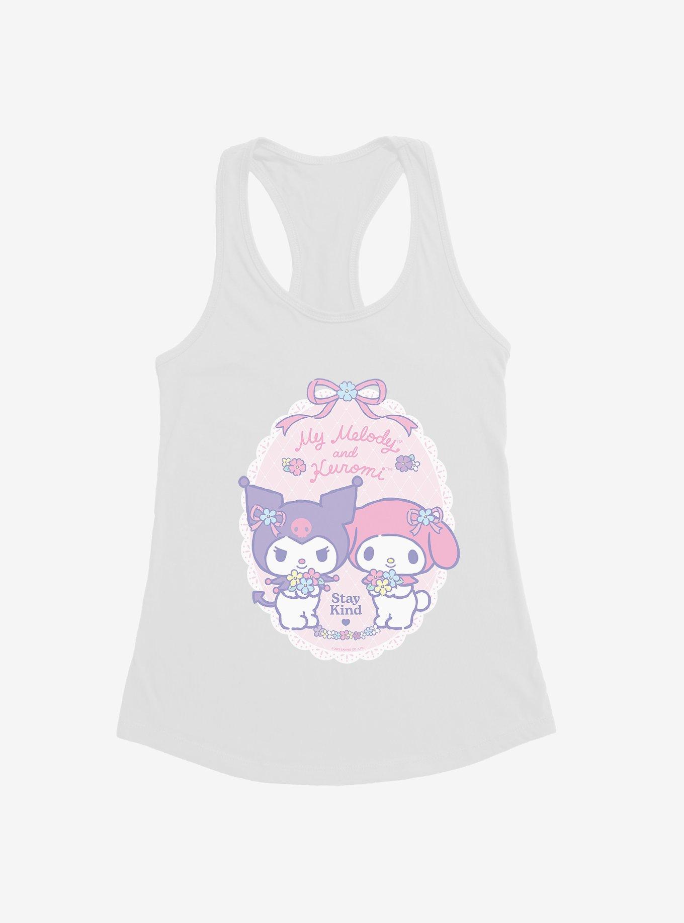 My Melody & Kuromi Pastel Flowers Stay Kind Girls Tank, WHITE, hi-res