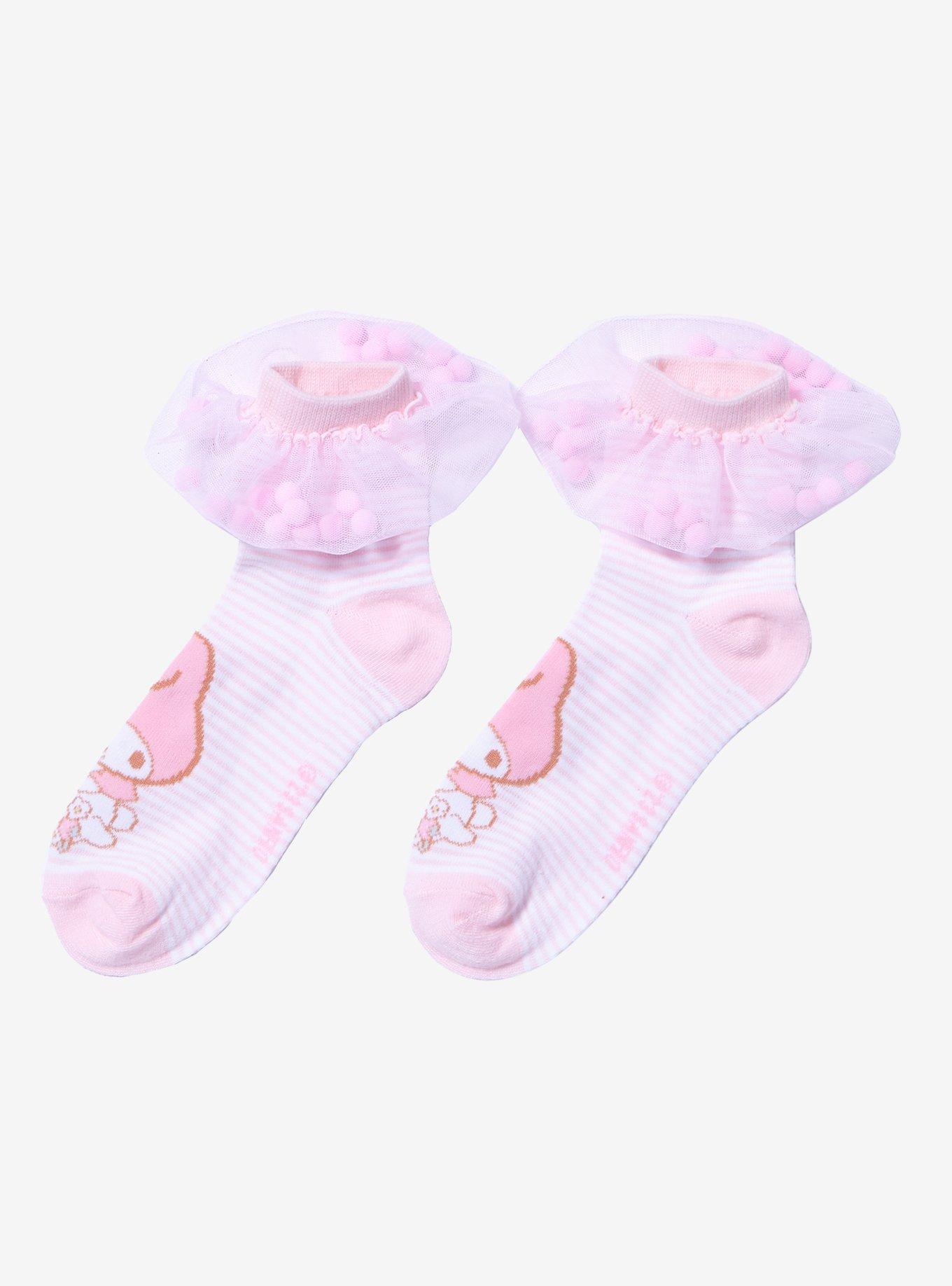 My Melody Pink Tulle Pom Ankle Socks, , hi-res