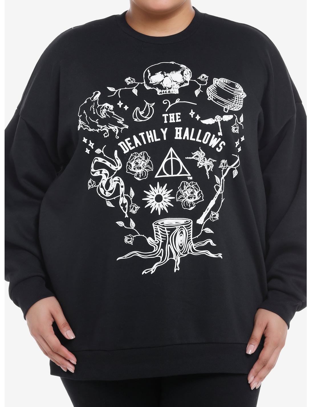 Harry Potter Deathly Hallows Puffed Ink Oversized Sweatshirt Plus Size, MULTI, hi-res
