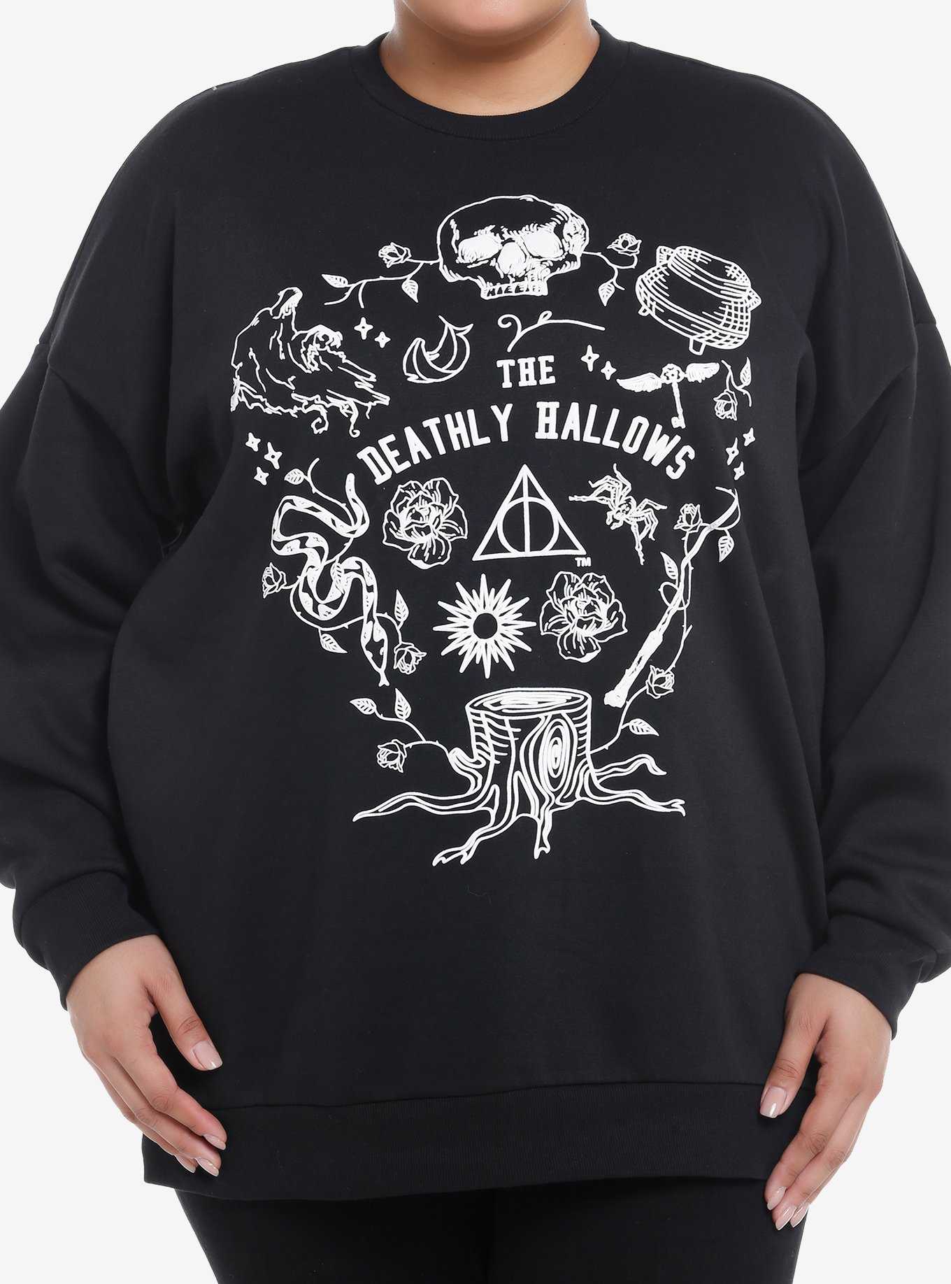 Harry Potter Deathly Hallows Puffed Ink Oversized Sweatshirt Plus Size, , hi-res