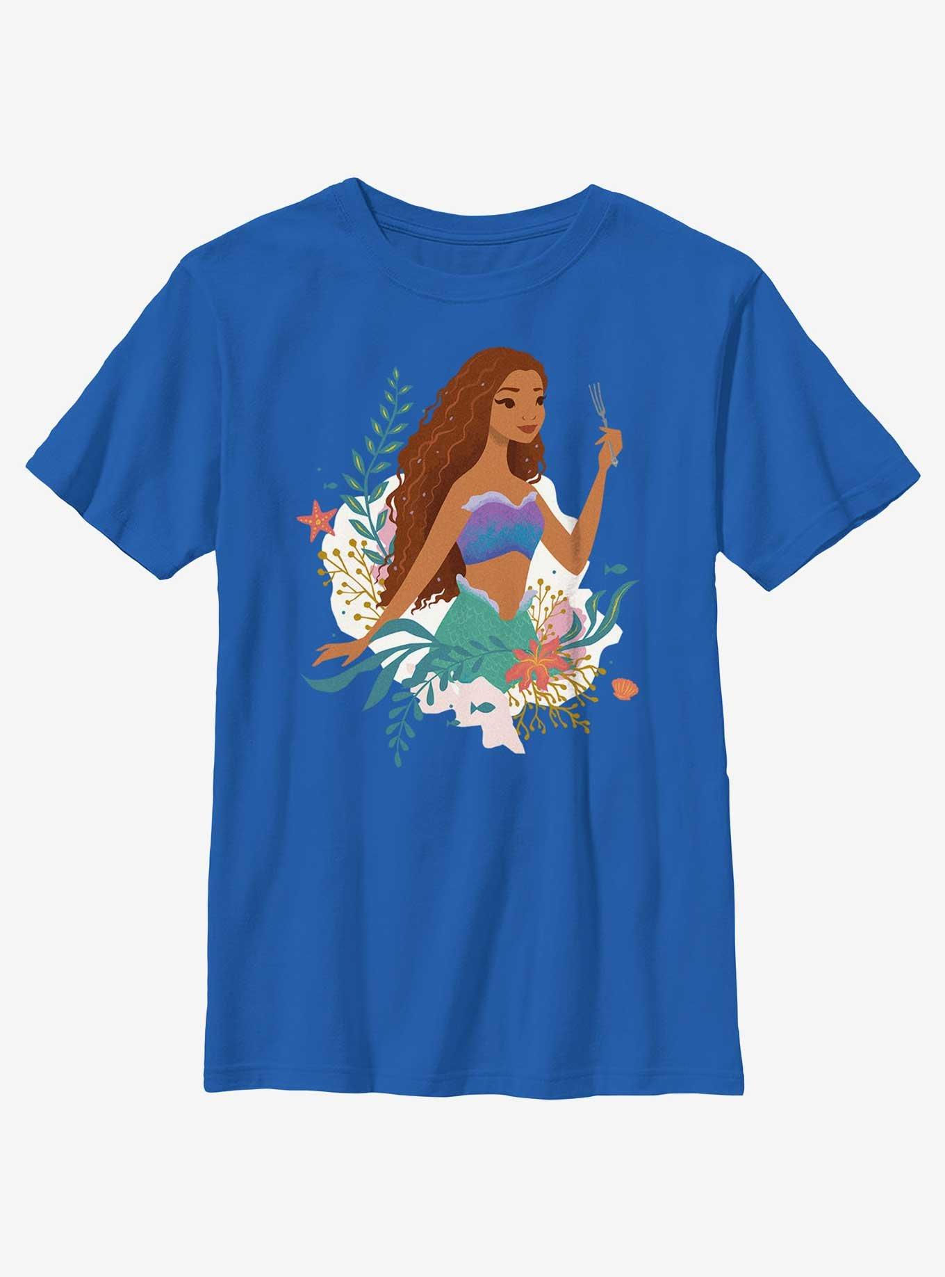 Disney The Little Mermaid Live Action Ariel With A Fork Youth T-Shirt, ROYAL, hi-res