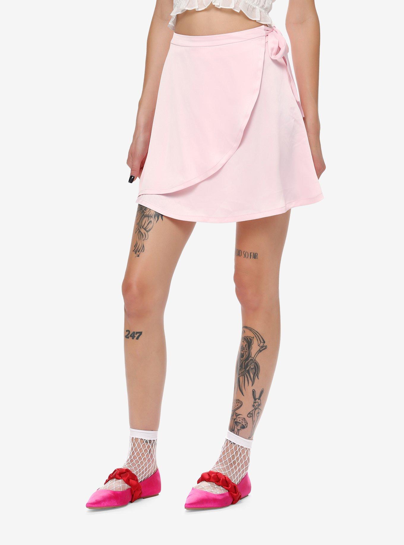 Sweet Society Pink Satin Wrap Skirt, PINK, hi-res