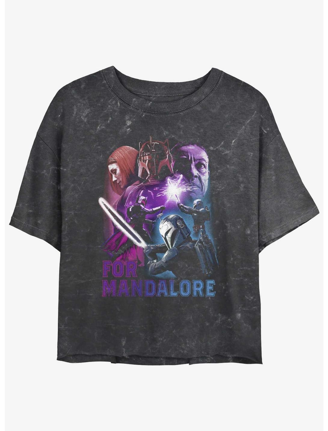 Star Wars The Mandalorian For Mandalor Womens Mineral Wash Crop T-Shirt, BLACK, hi-res