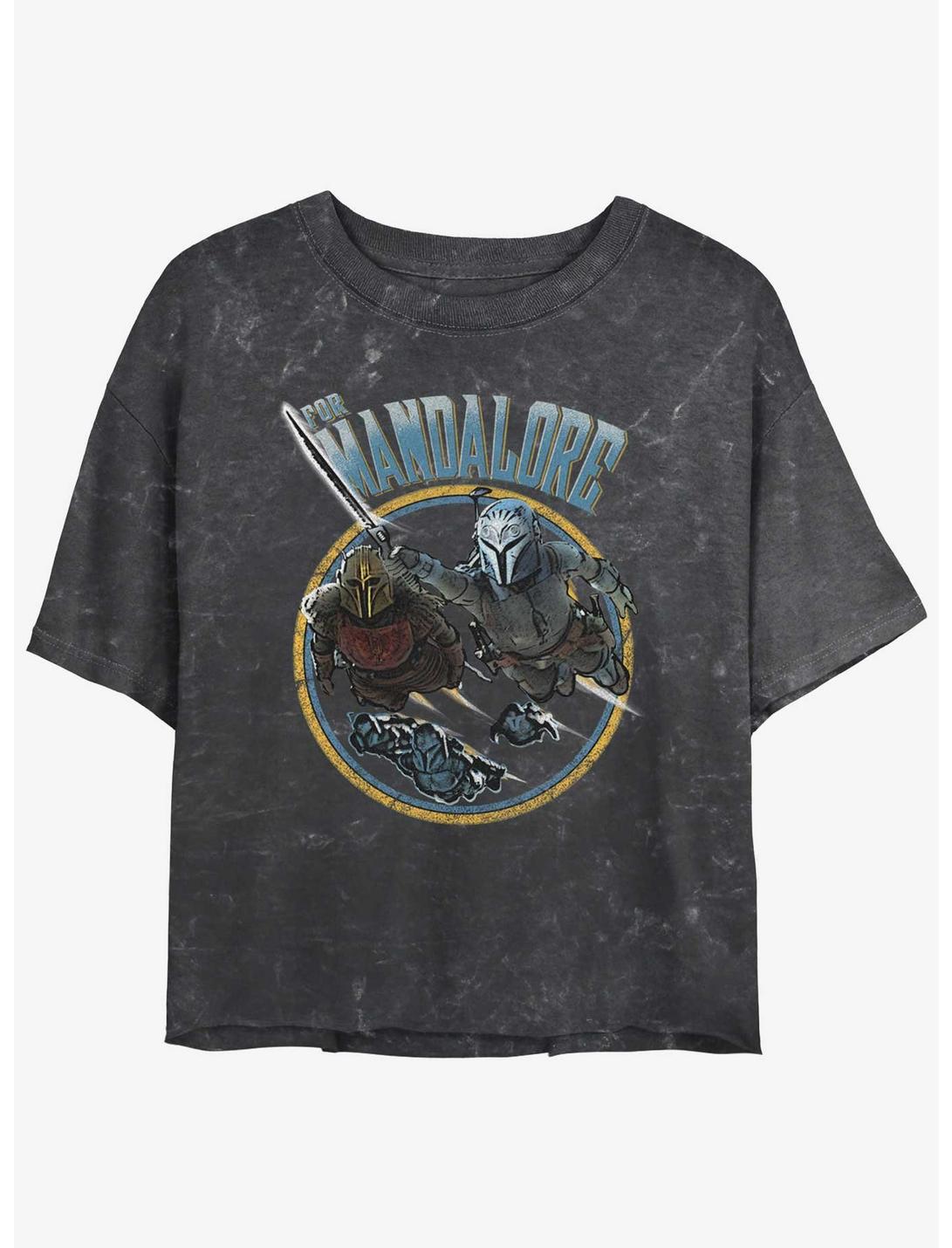 Star Wars The Mandalorian For Mandalore Charge Womens Mineral Wash Crop T-Shirt, BLACK, hi-res