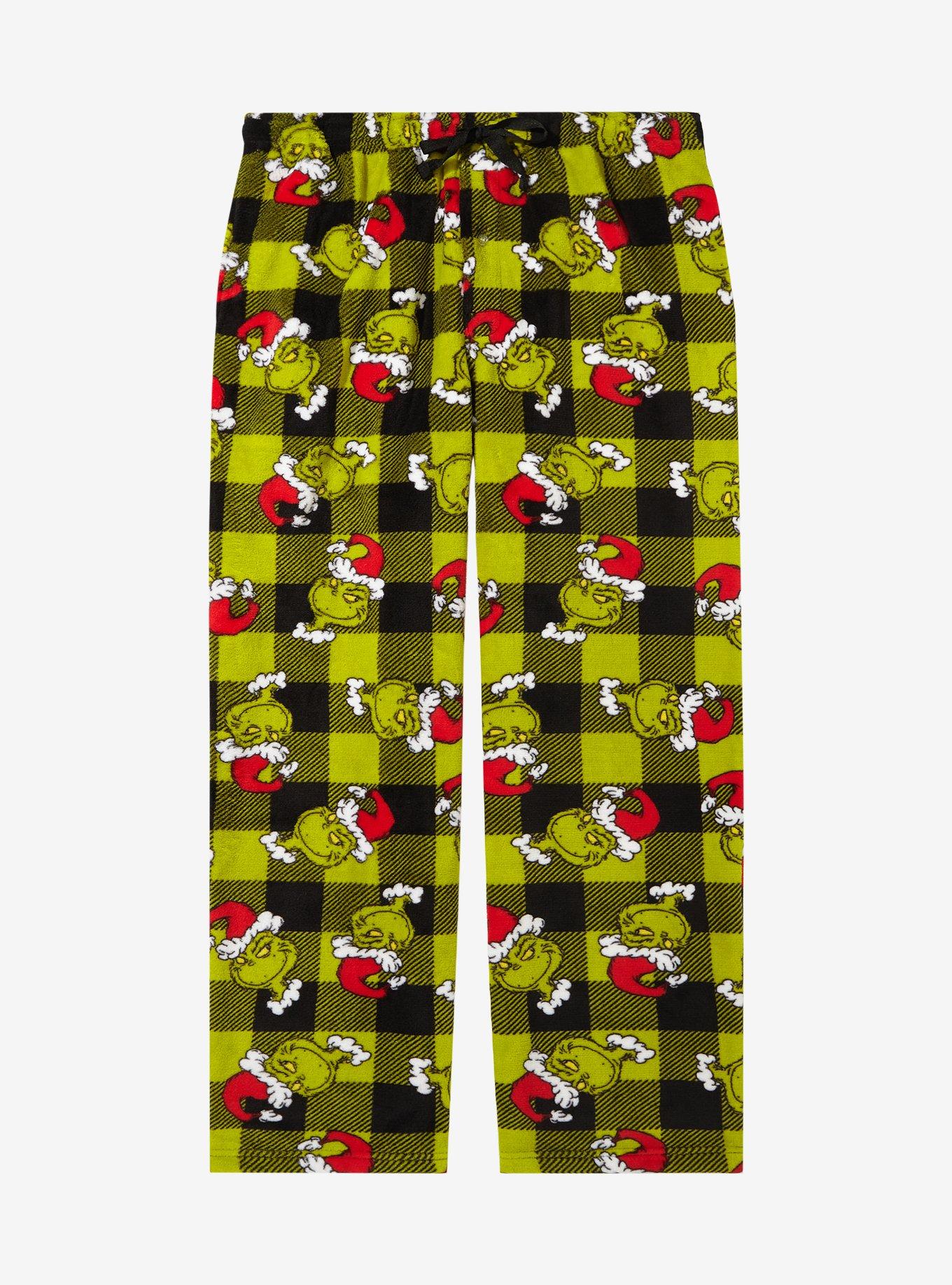 How The Grinch Stole Christmas Plaid Grinch Allover Print Women's Plus Size Sleep Pants - BoxLunch Exclusive, BLACK, hi-res