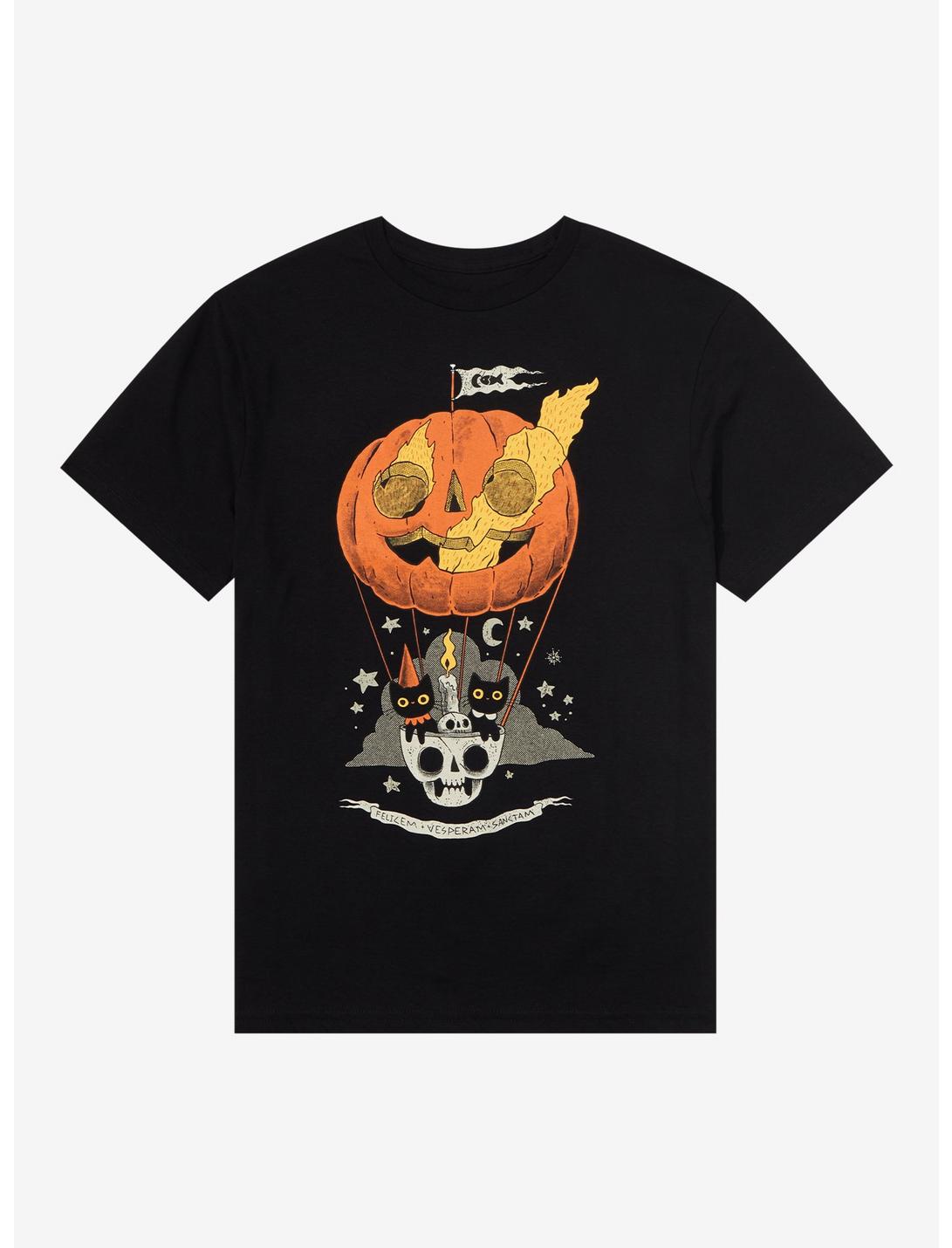 Black Cat Pumpkin Balloon T-Shirt By Ppmid, BLACK, hi-res