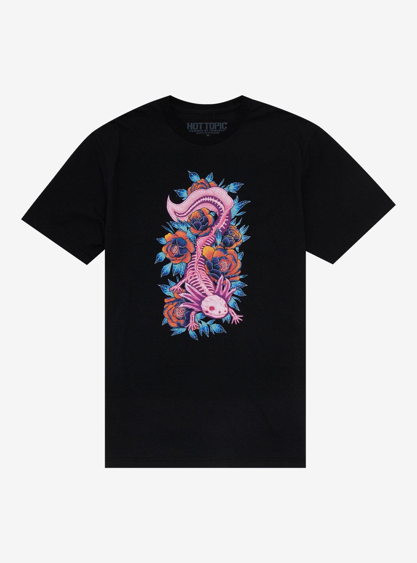 Skeleton Axolotl T-Shirt By Art Of Velazquez, BLACK, hi-res