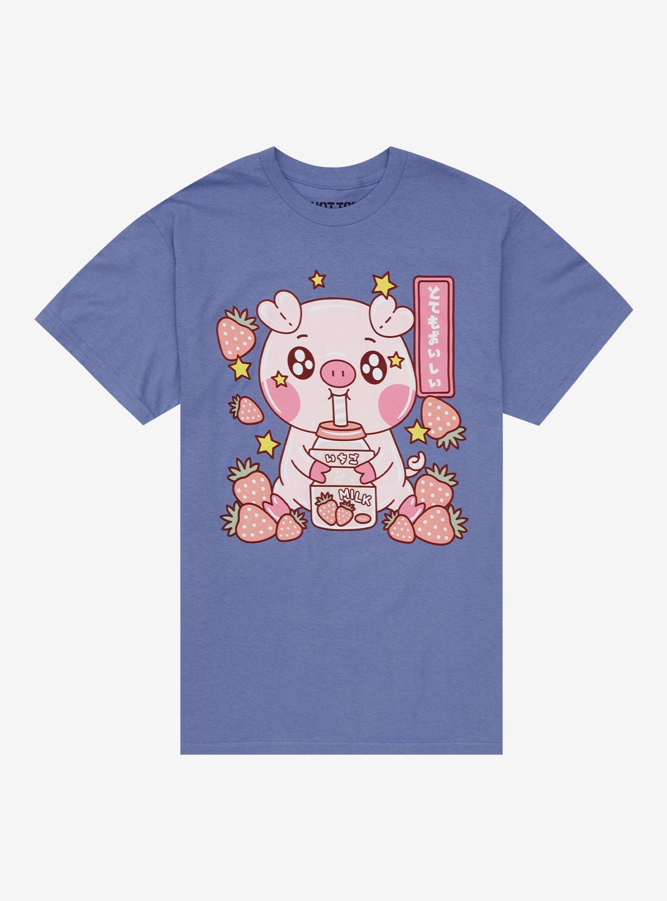 Pig Strawberry Milk T-Shirt, PURPLE, hi-res