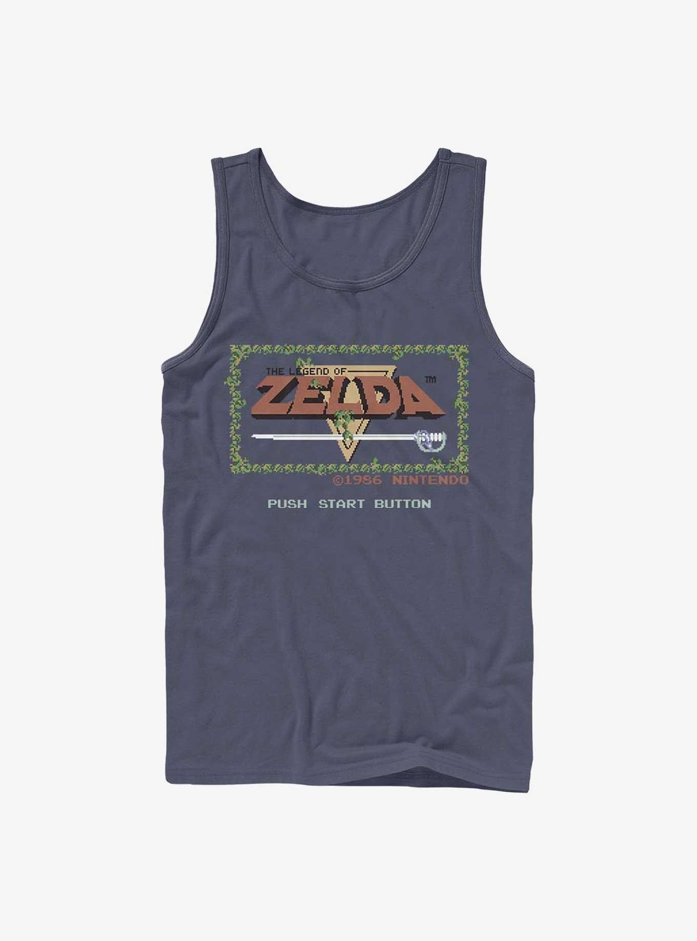 The Legend of Zelda Pixelated Push Start Tank, NAVY, hi-res