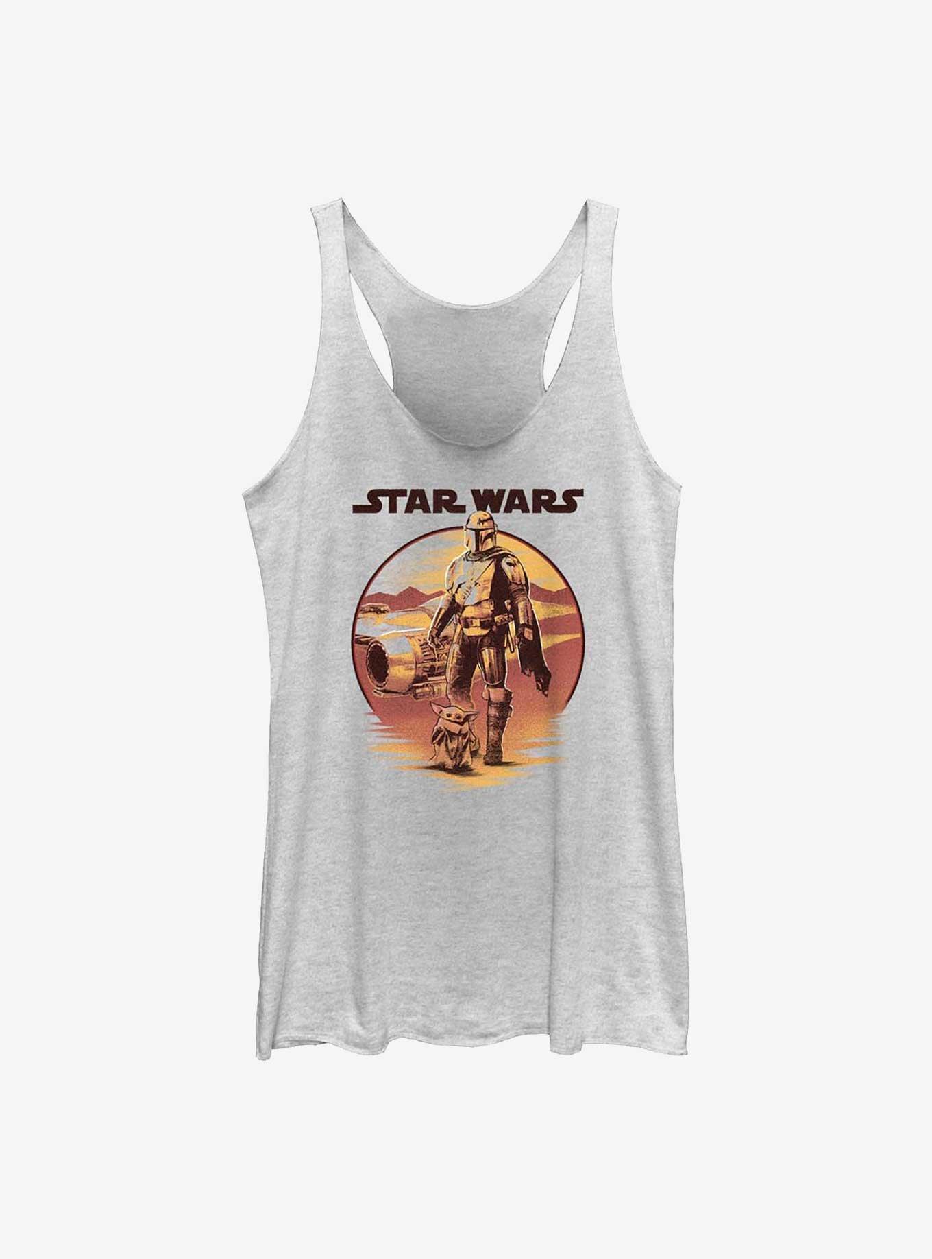 Star Wars The Mandalorian Sunset Mando Grogu Girls Tank, WHITE HTR, hi-res