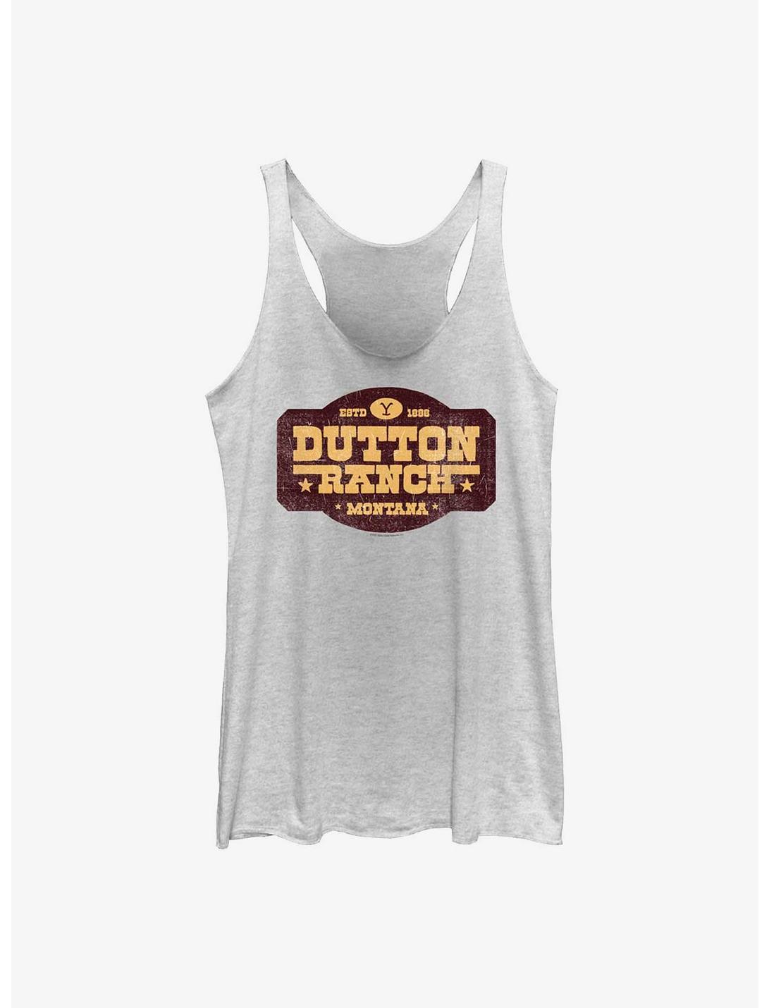 Yellowstone Dutton Ranch Distressed Sign Girls Tank, WHITE HTR, hi-res