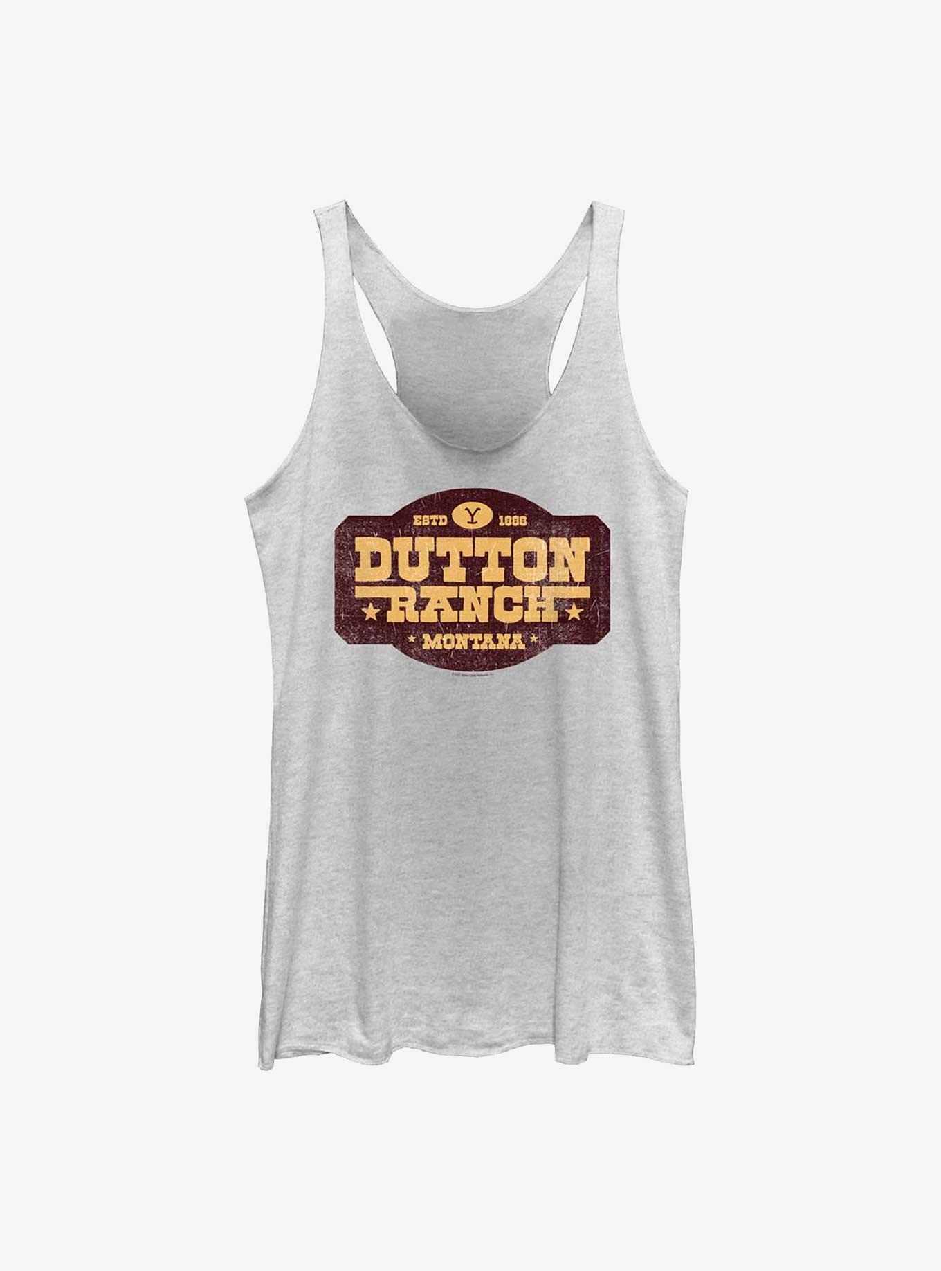 Yellowstone Dutton Ranch Distressed Sign Girls Tank, WHITE HTR, hi-res