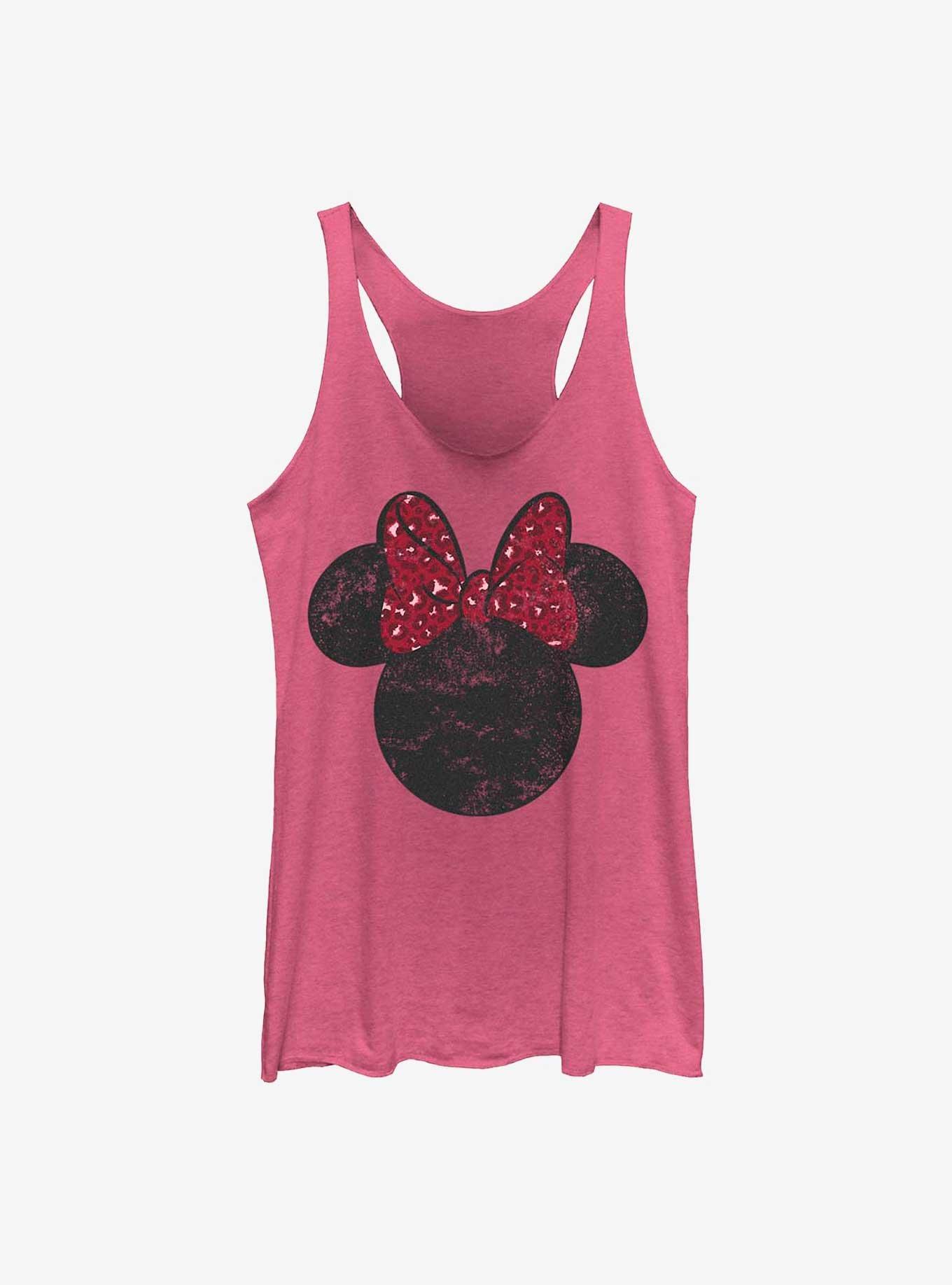 Disney Minnie Mouse Leopard Bow Ears Womens Tank Top - PINK