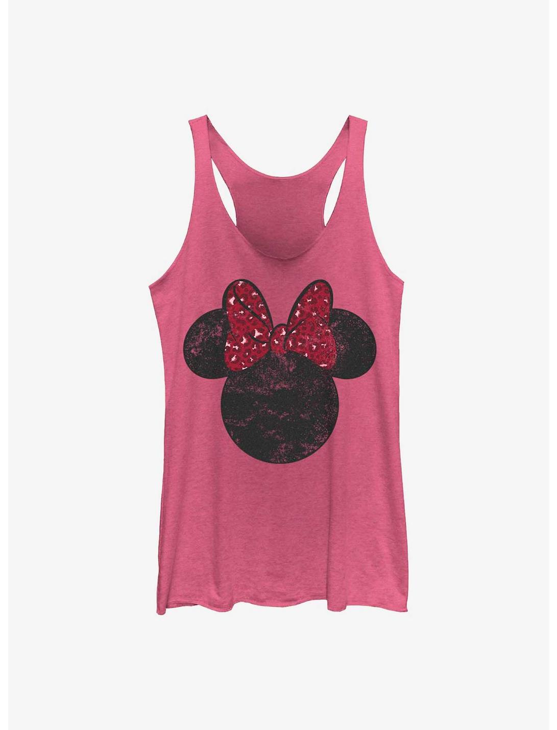 Disney Minnie Mouse Leopard Bow Ears Womens Tank Top - PINK
