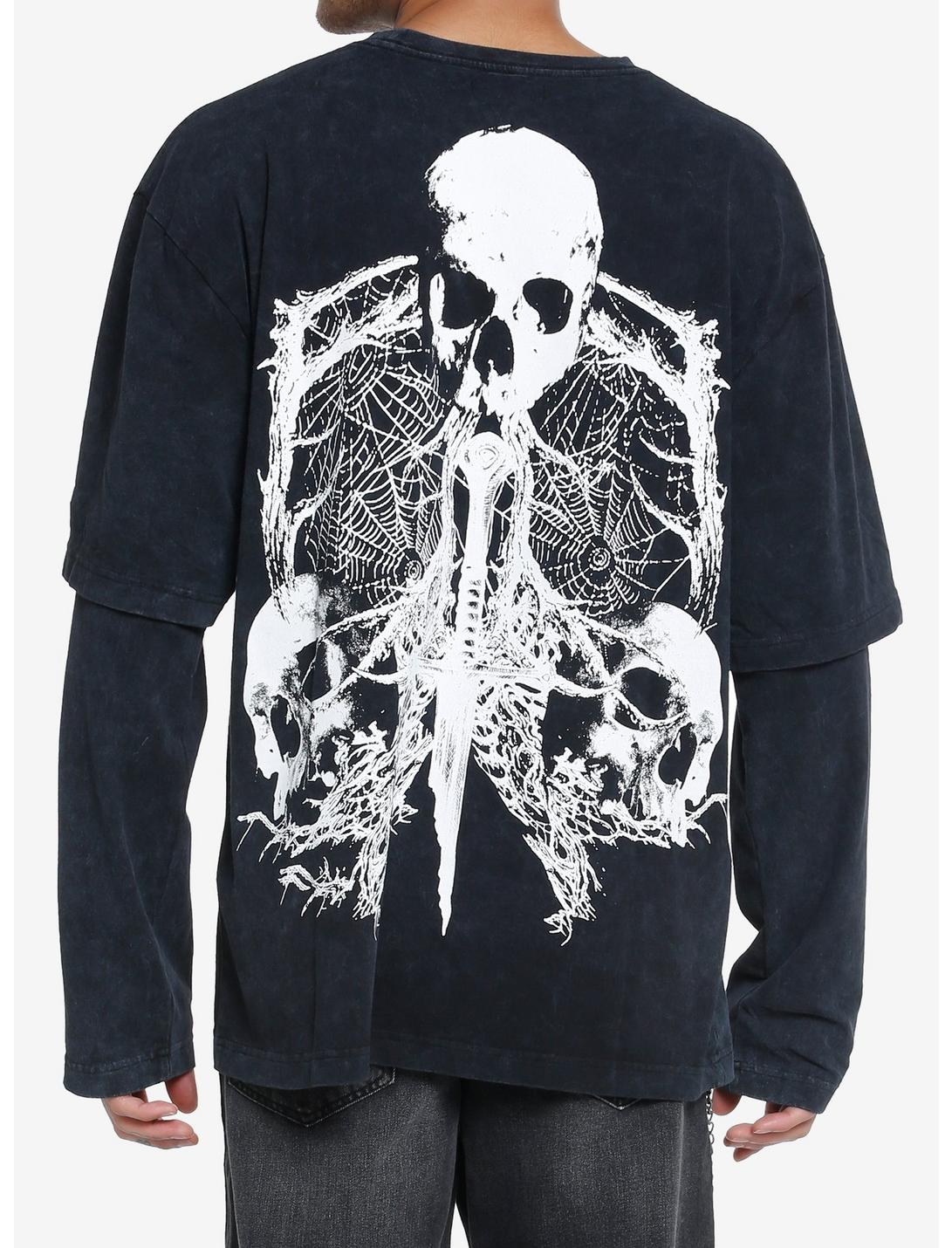 Spiderwebs & Skulls Oversized Twofer Long-Sleeve T-Shirt, WHITE, hi-res