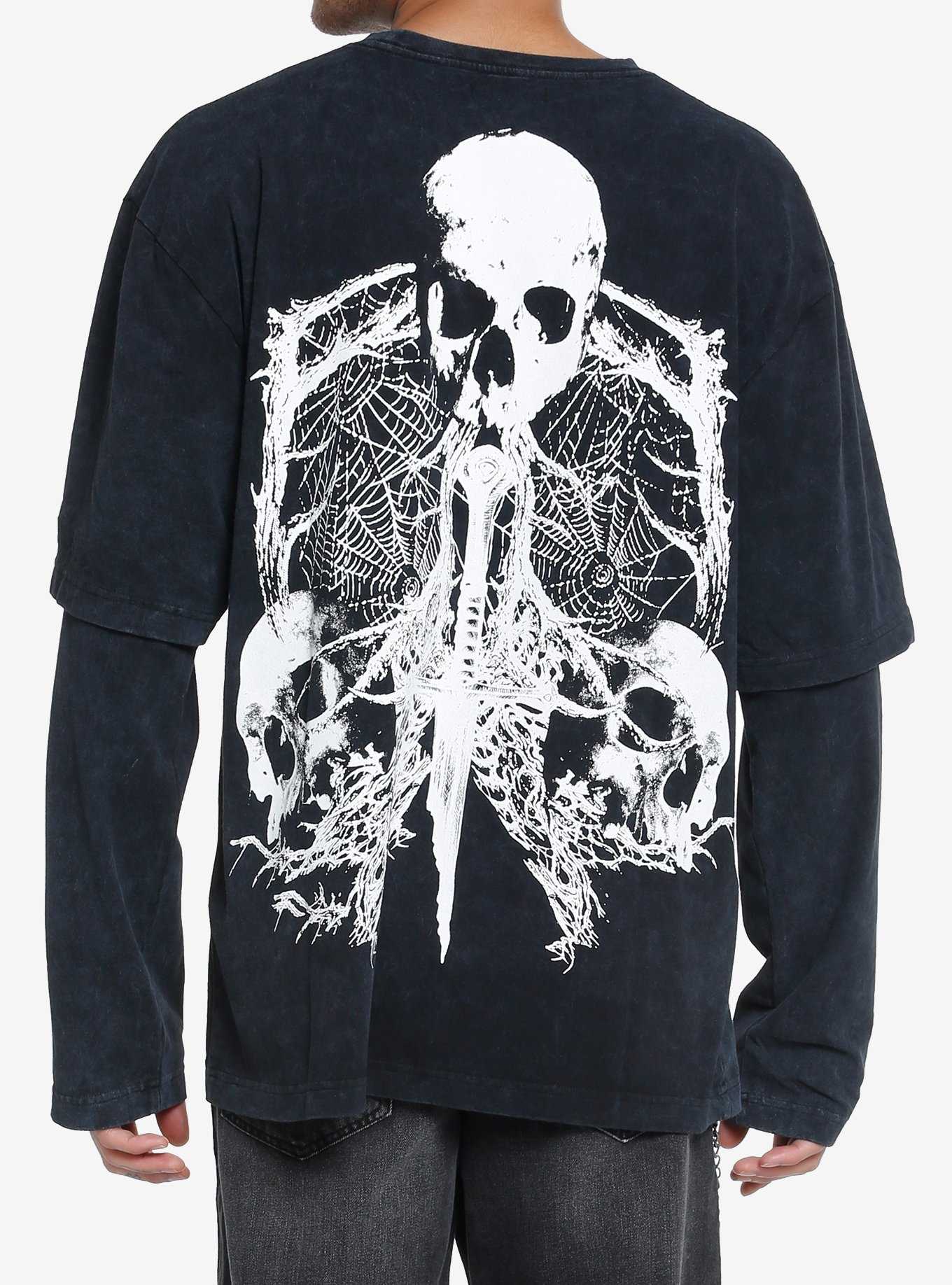 Spiderwebs & Skulls Oversized Twofer Long-Sleeve T-Shirt, , hi-res