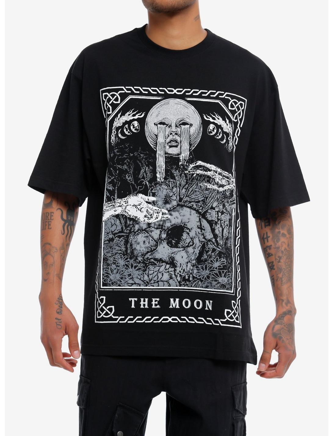 Crying Moon Tarot Card Oversized T-Shirt, WHITE, hi-res