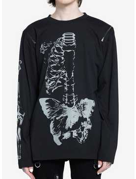 Skeleton Butterfly Zipper Cutout Long-Sleeve T-Shirt, , hi-res