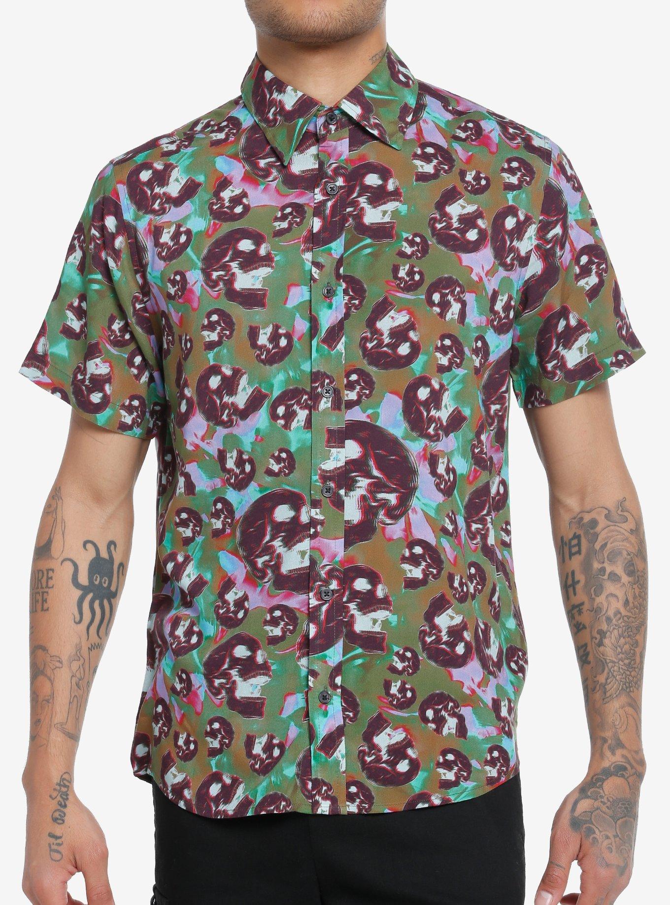 Screaming Skulls Woven Button-Up, MULTI, hi-res
