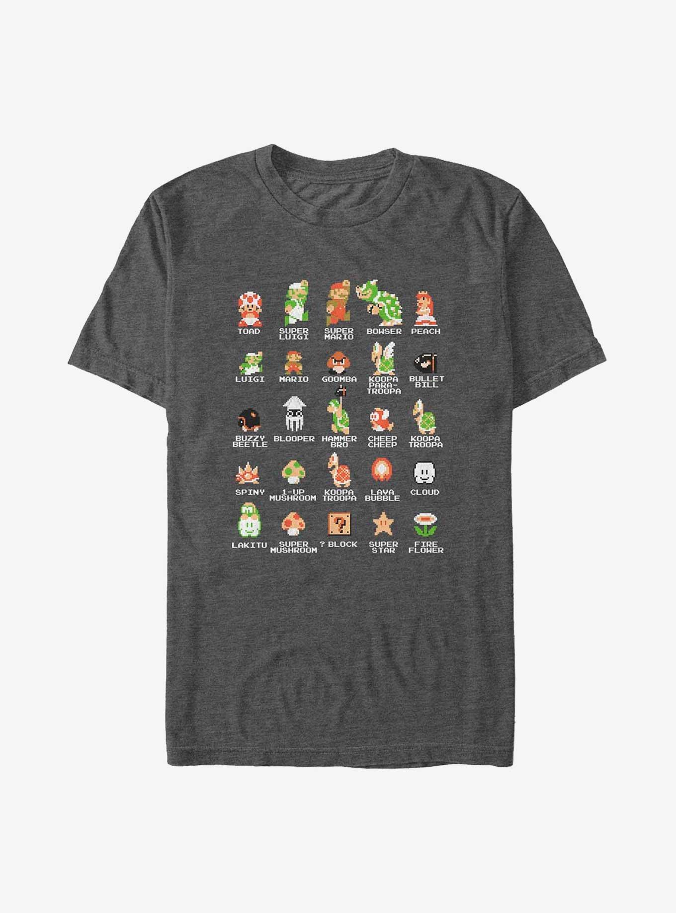 Nintendo Mario Pixel Cast Big & Tall T-Shirt, CHAR HTR, hi-res