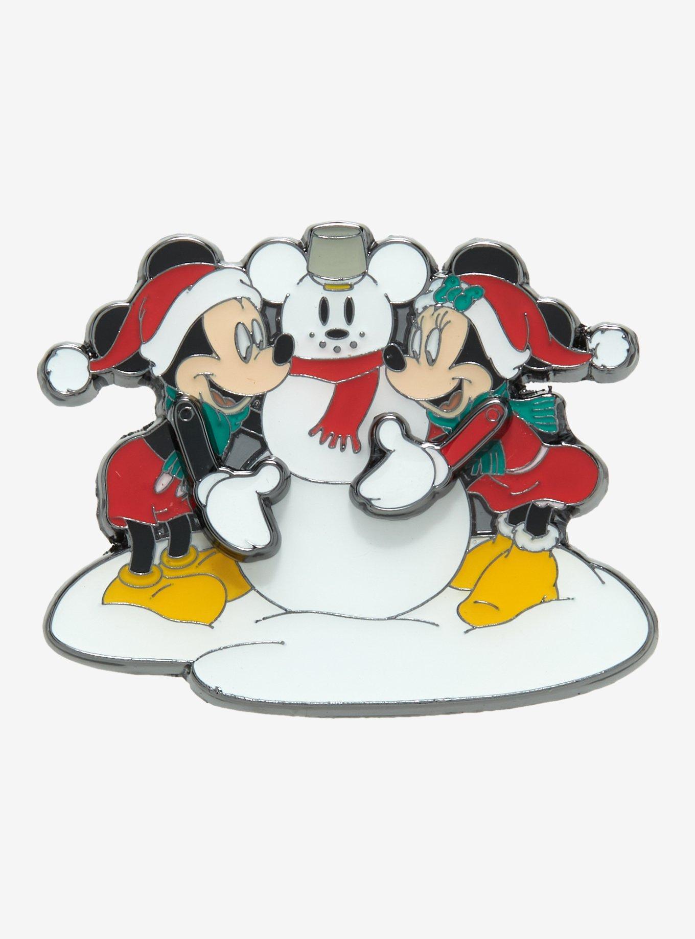 Loungefly Disney Mickey Mouse & Minnie Mouse Snowman Hinge Enamel Pin, , hi-res
