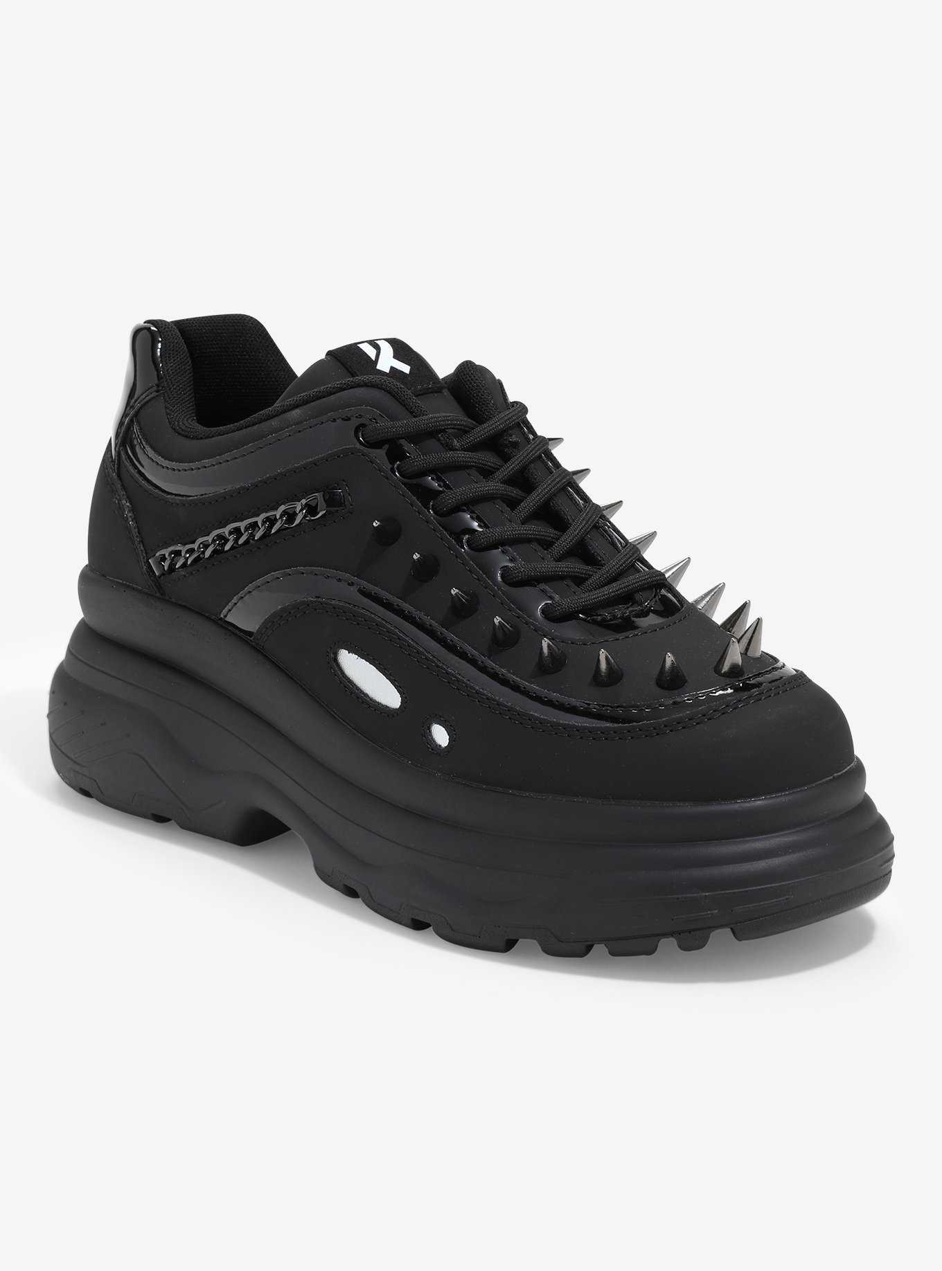Yoki Black Studded Platform Sneakers, , hi-res
