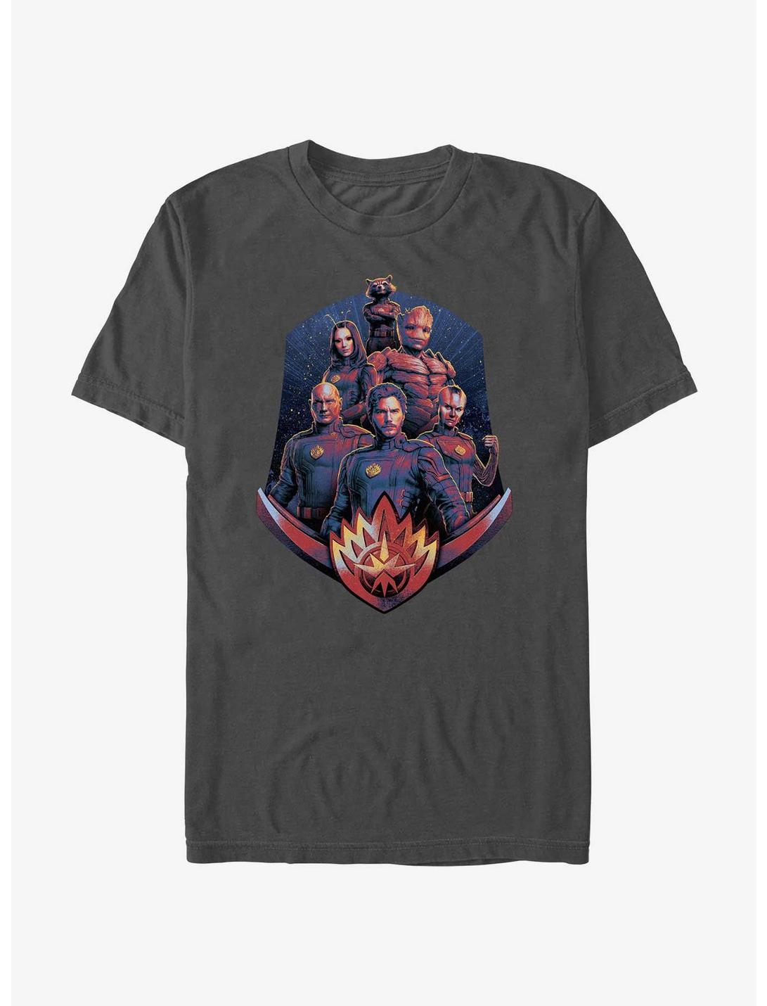 Marvel Guardians of the Galaxy Vol. 3 Group Shield T-Shirt, CHARCOAL, hi-res