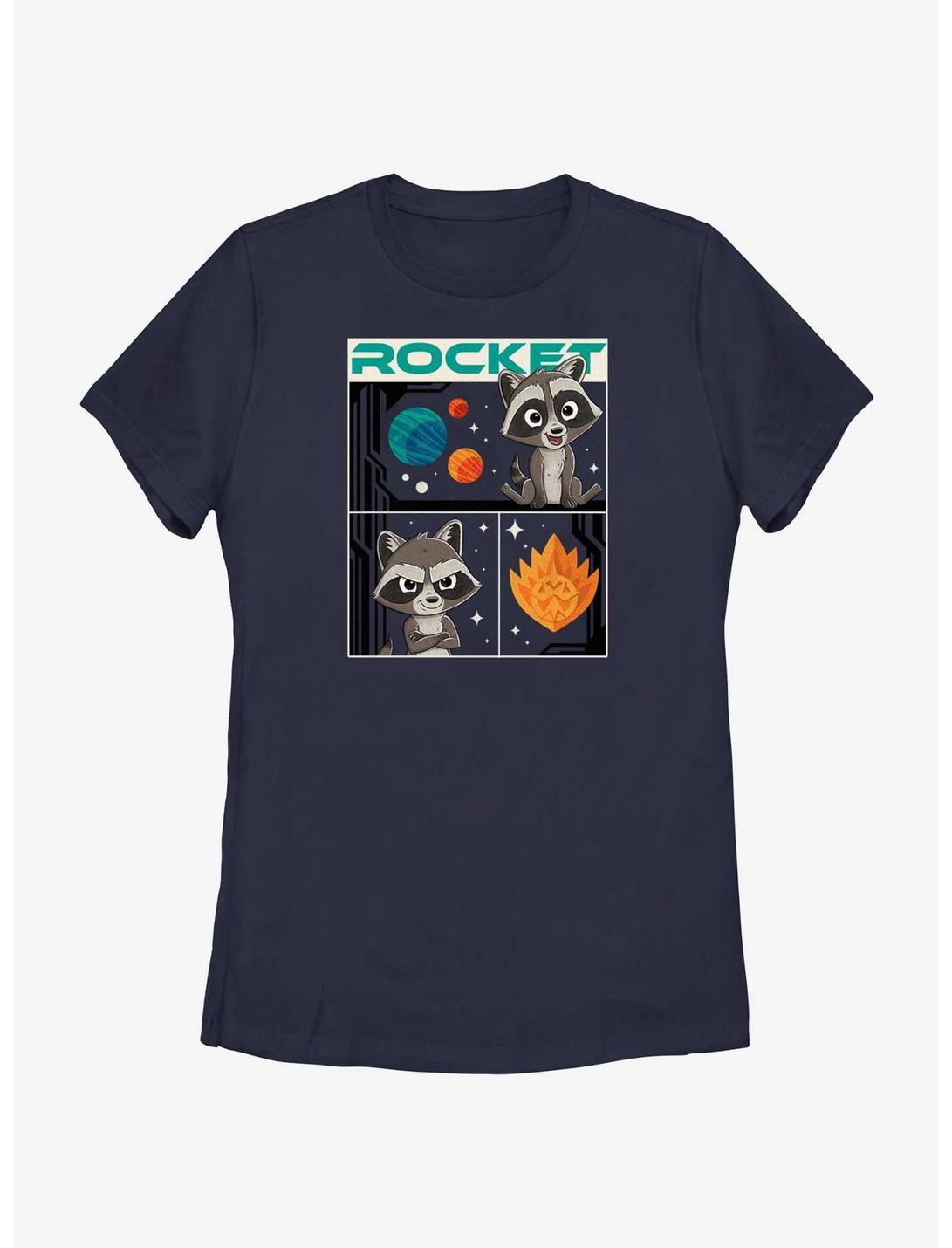 Marvel Guardians of the Galaxy Vol. 3 Baby Rocket Poster Womens T-Shirt, NAVY, hi-res
