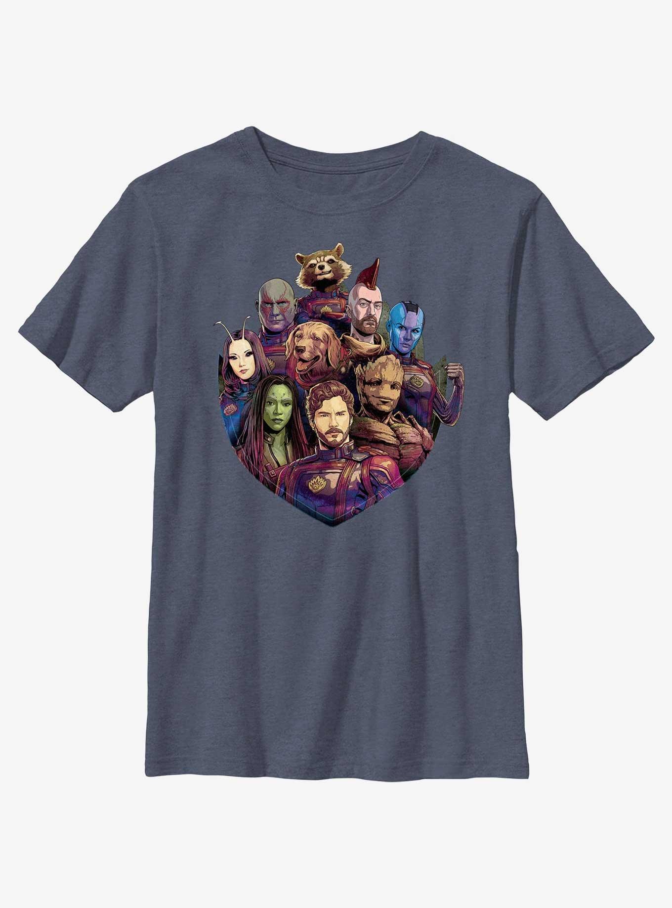 Marvel Guardians of the Galaxy Vol. 3 Badge Protectors Youth T-Shirt, NAVY HTR, hi-res