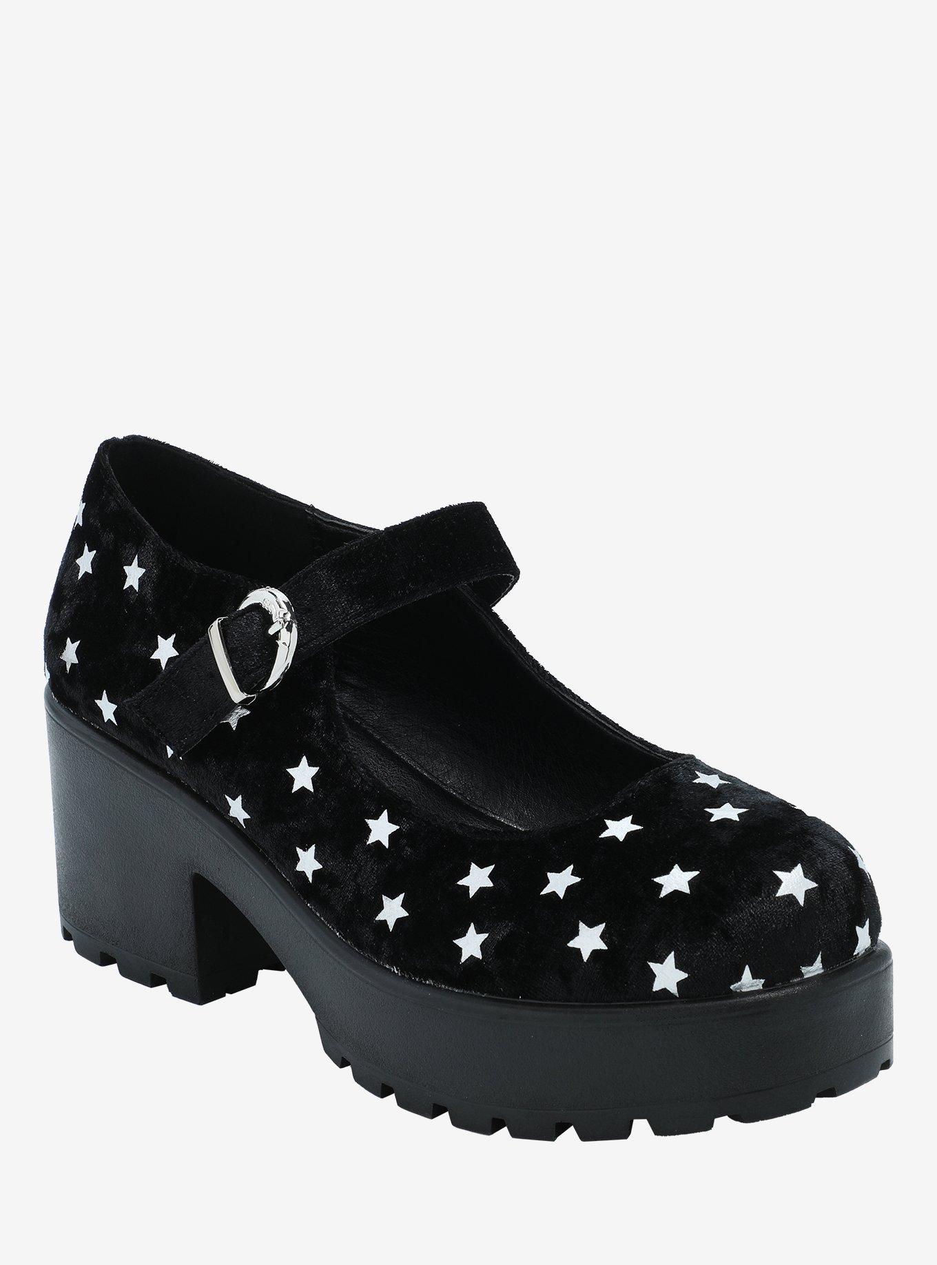 Koi Black Velvet Stars Mary Janes