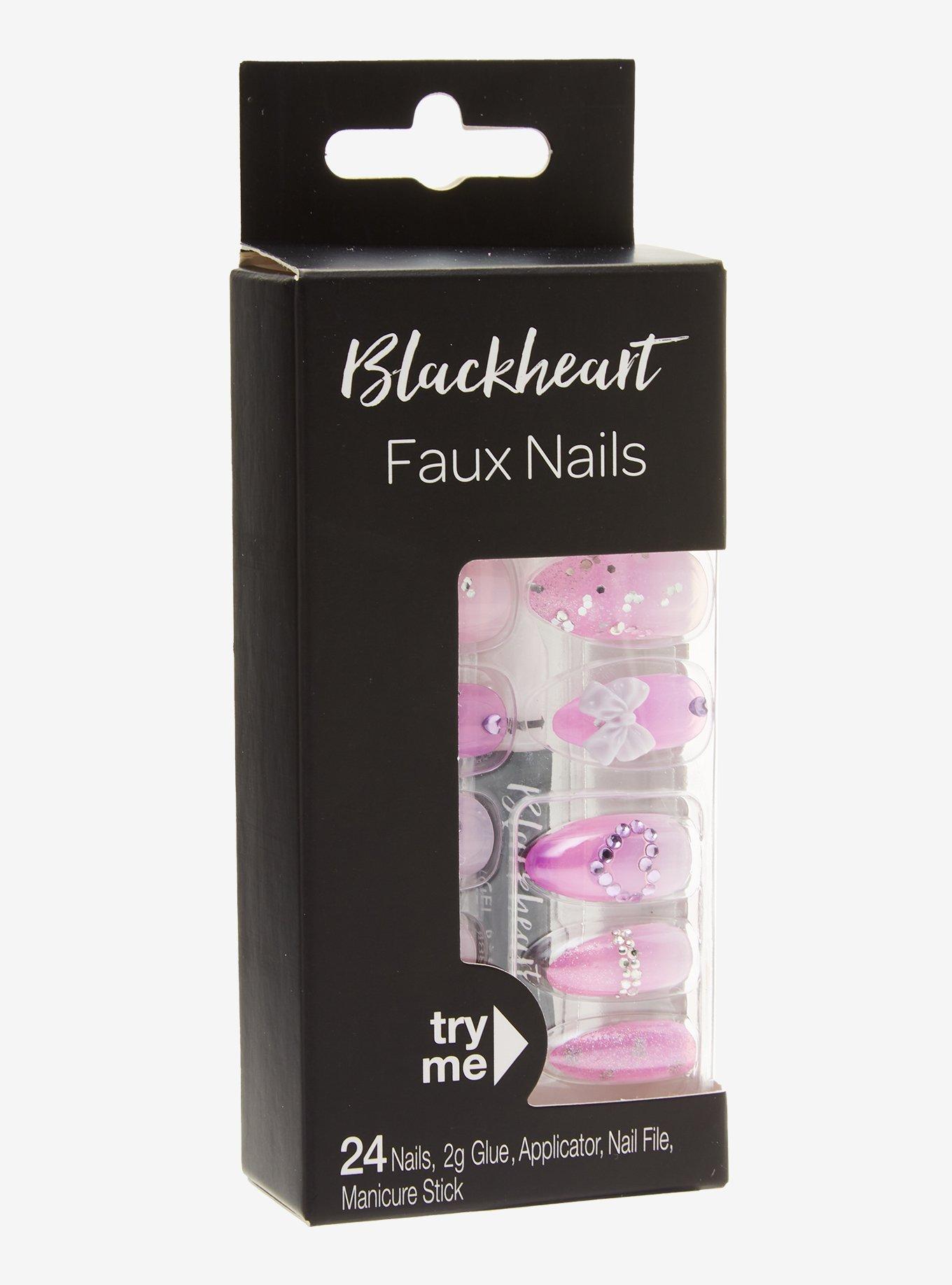 Blackheart Pink Kawaii Bow Faux Nail Set, , hi-res