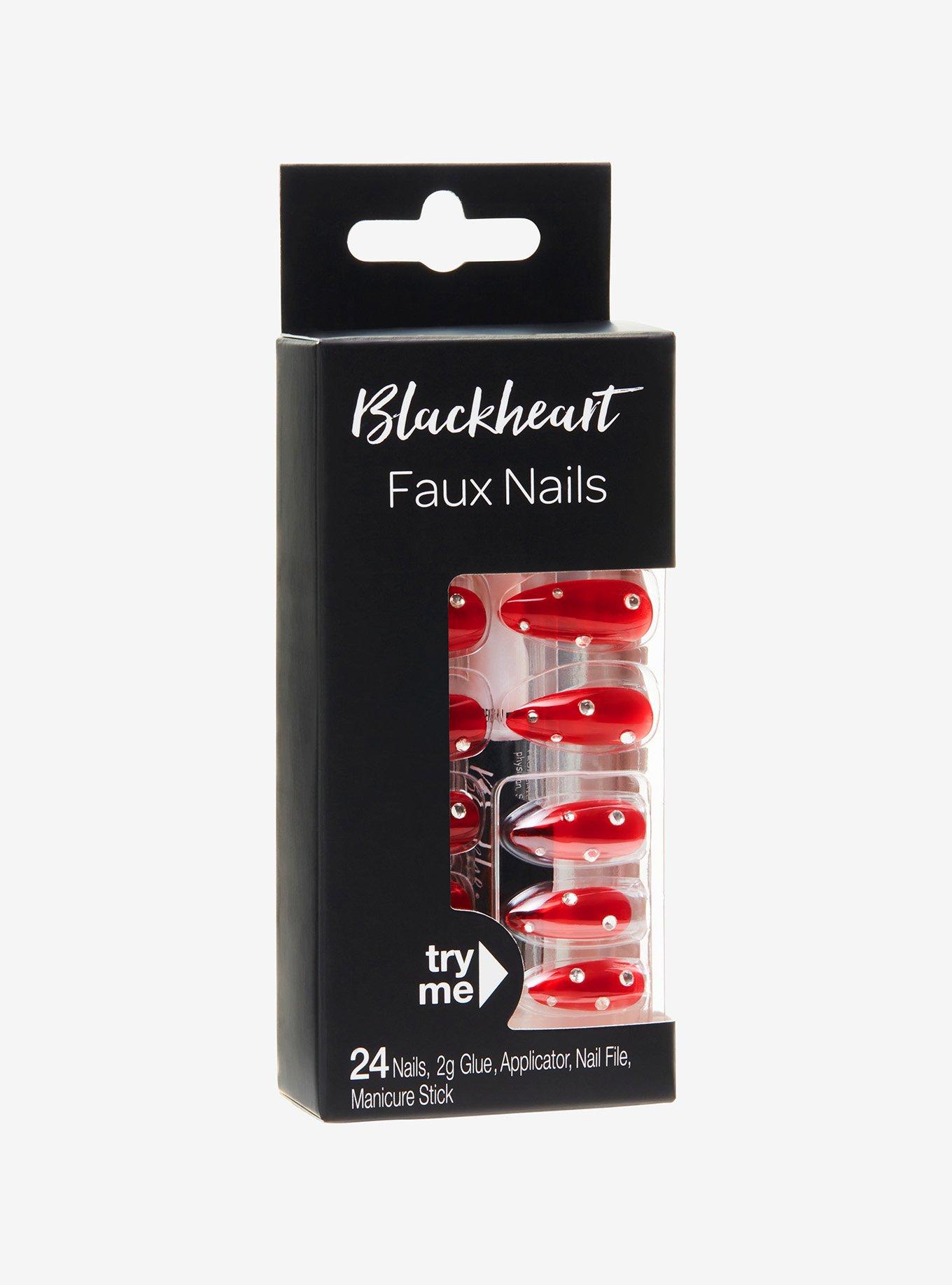 Blackheart Red Jelly Rhinestone Faux Nail Set, , hi-res