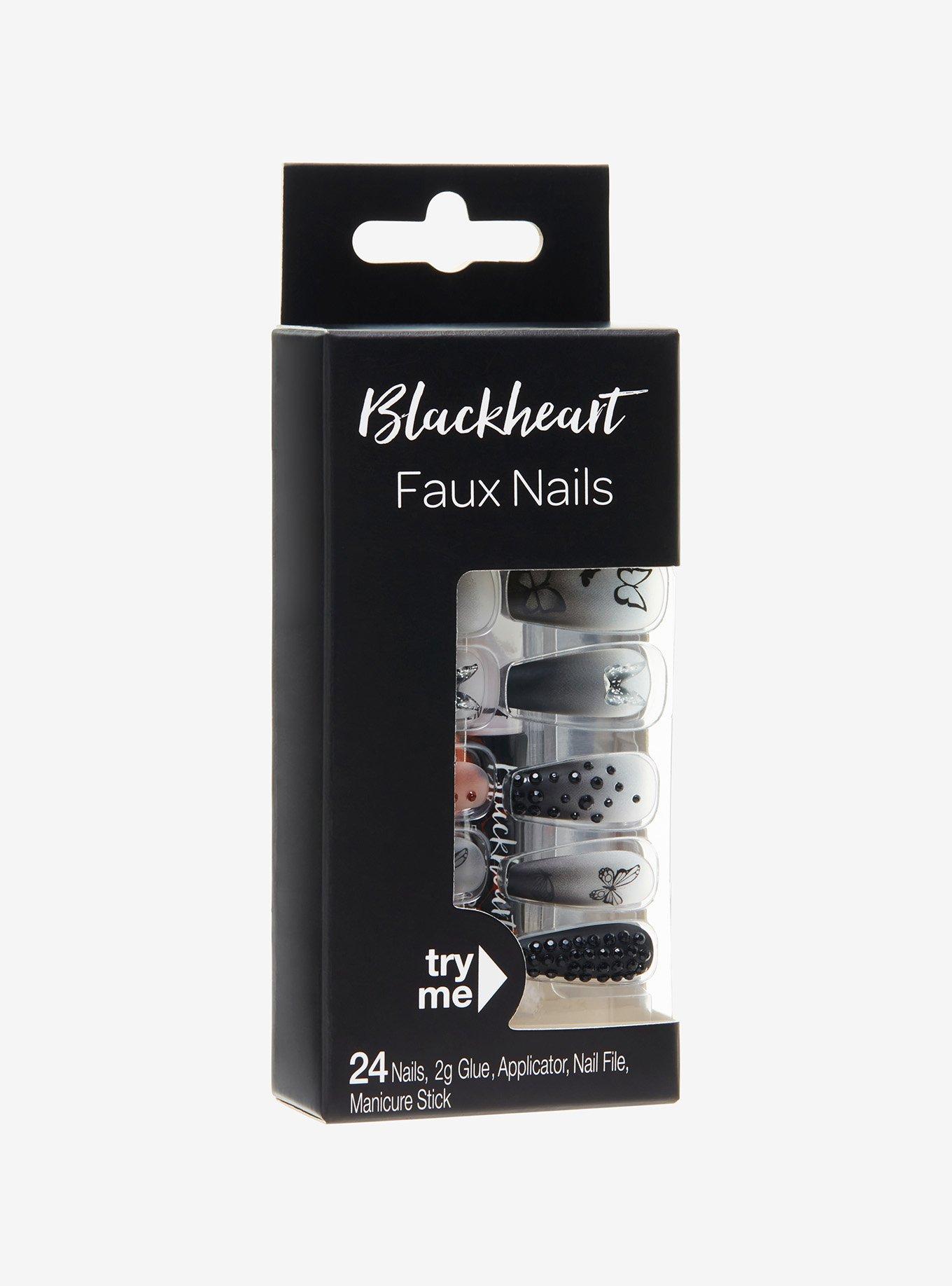 Blackheart Butterfly Rhinestone Faux Nail Set, , hi-res