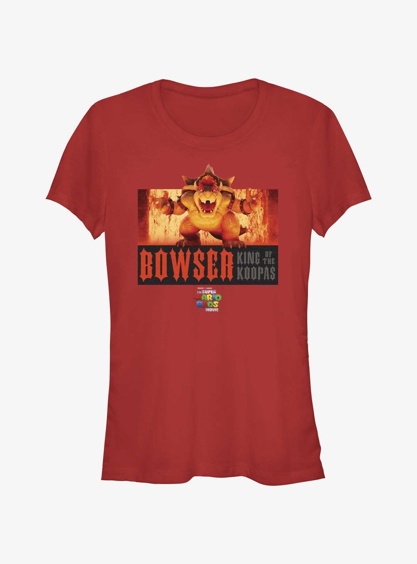 The Super Mario Bros. Movie Flaming King Bowser Poster Girls T-Shirt, RED, hi-res