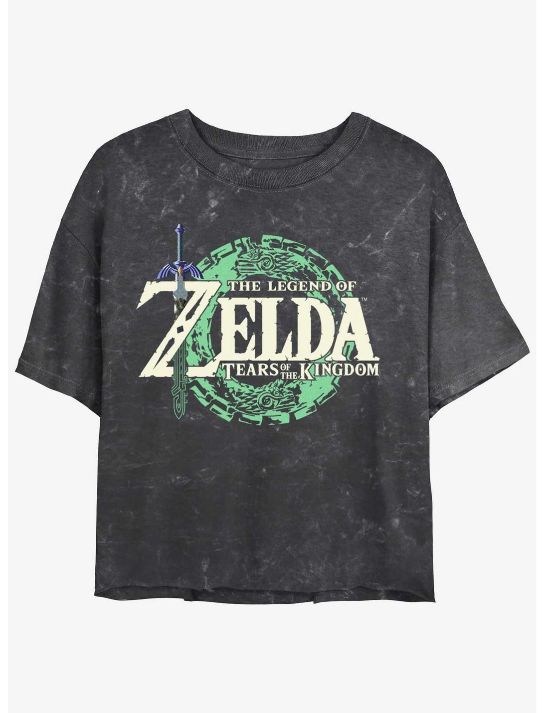 The Legend of Zelda: Tears of the Kingdom Logo Mineral Wash Girls Crop T-Shirt, BLACK, hi-res
