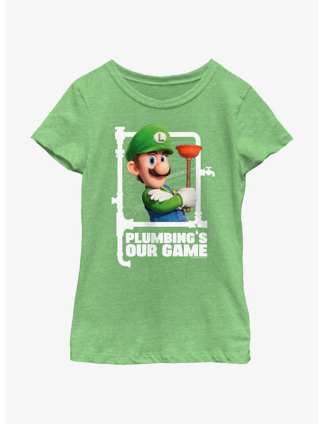 The Super Mario Bros. Movie Luigi Plumbing's Our Game Youth Girls T-Shirt, GRN APPLE, hi-res
