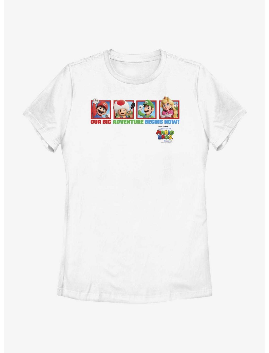 The Super Mario Bros. Movie Big Adventure Mario Toad Luigi & Princess Peach Womens T-Shirt, WHITE, hi-res
