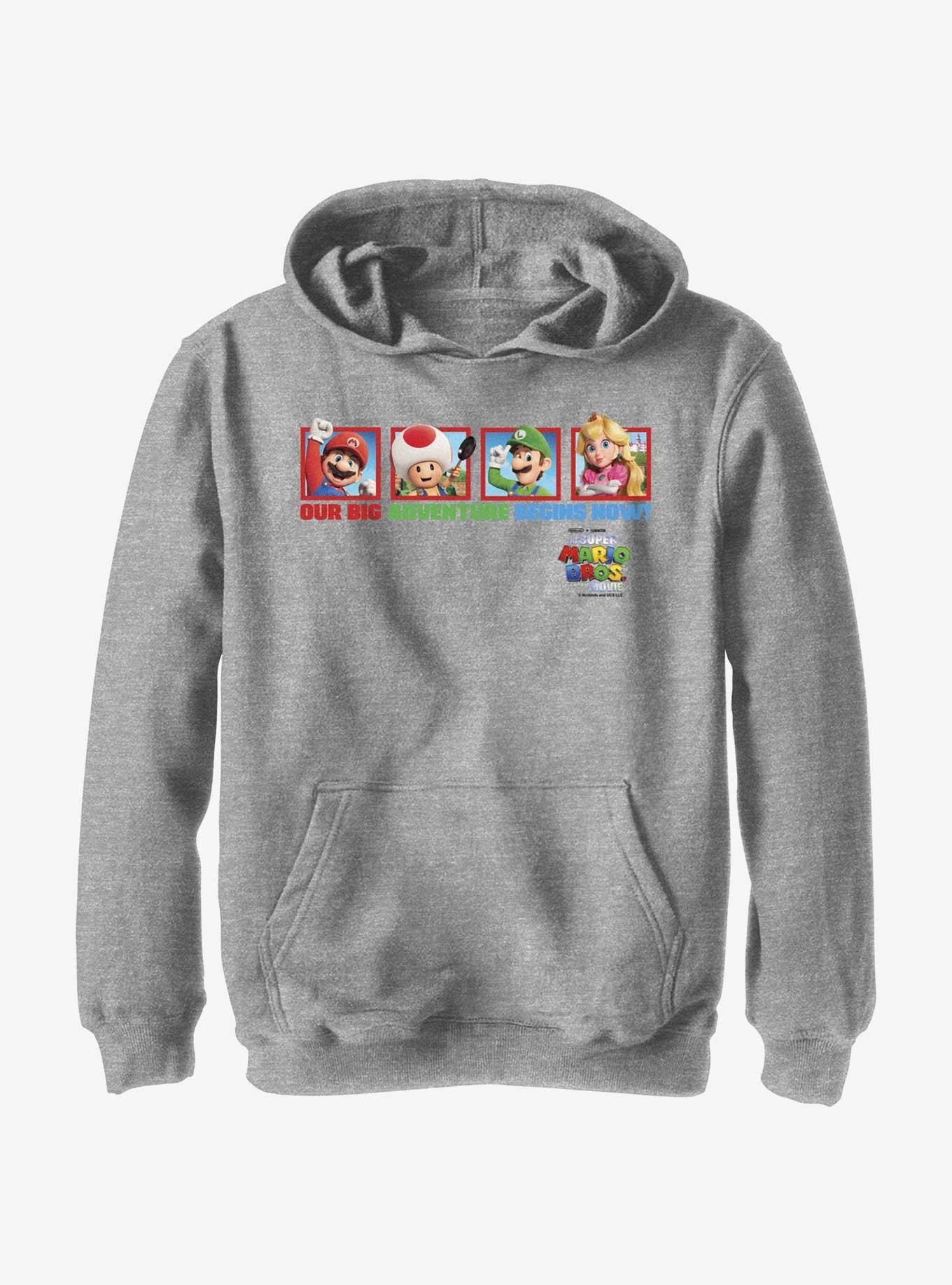 The Super Mario Bros. Movie Big Adventure Mario Toad Luigi & Princess Peach Youth Hoodie, ATH HTR, hi-res