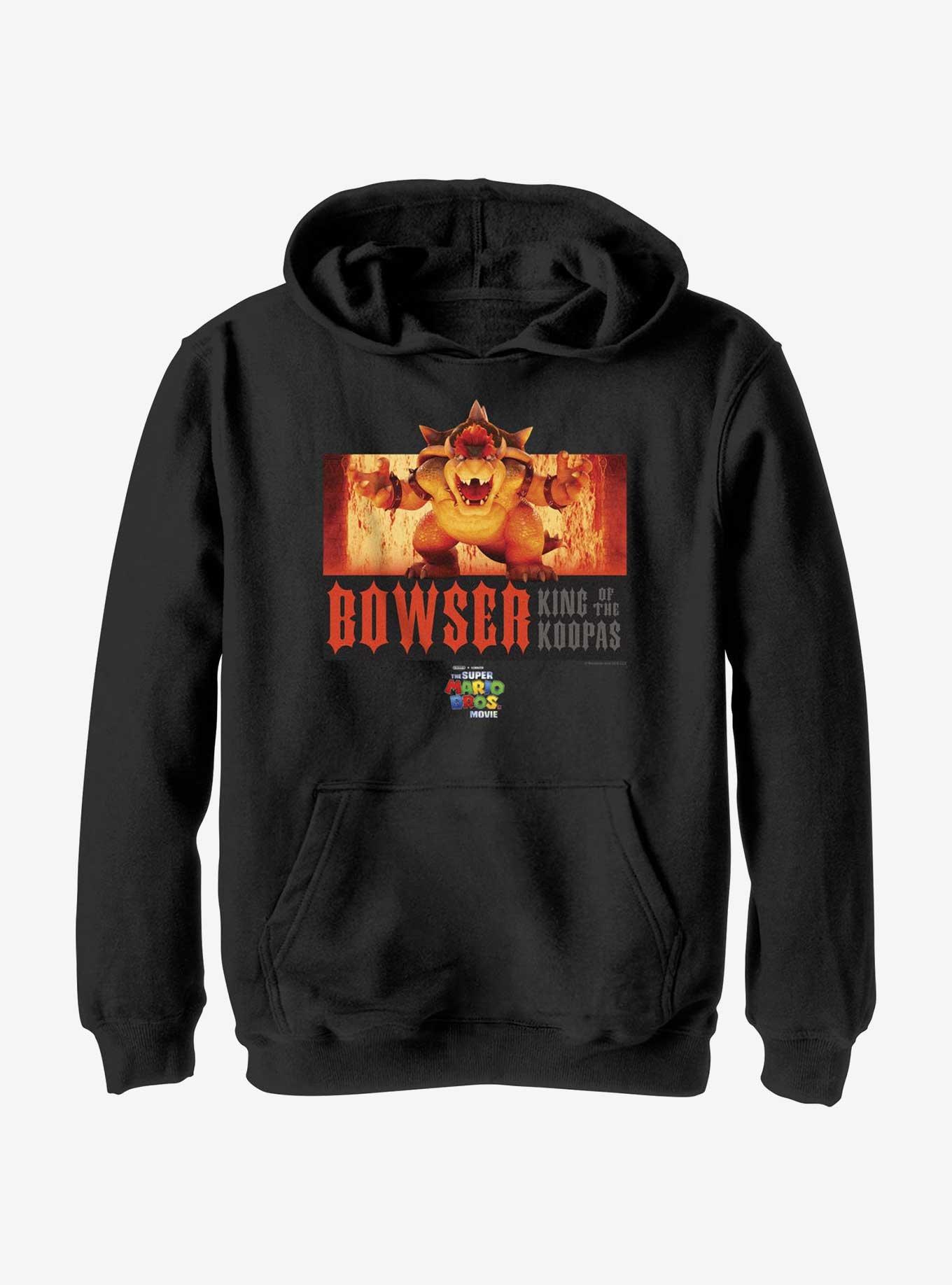 The Super Mario Bros. Movie Flaming King Bowser Poster Youth Hoodie, BLACK, hi-res