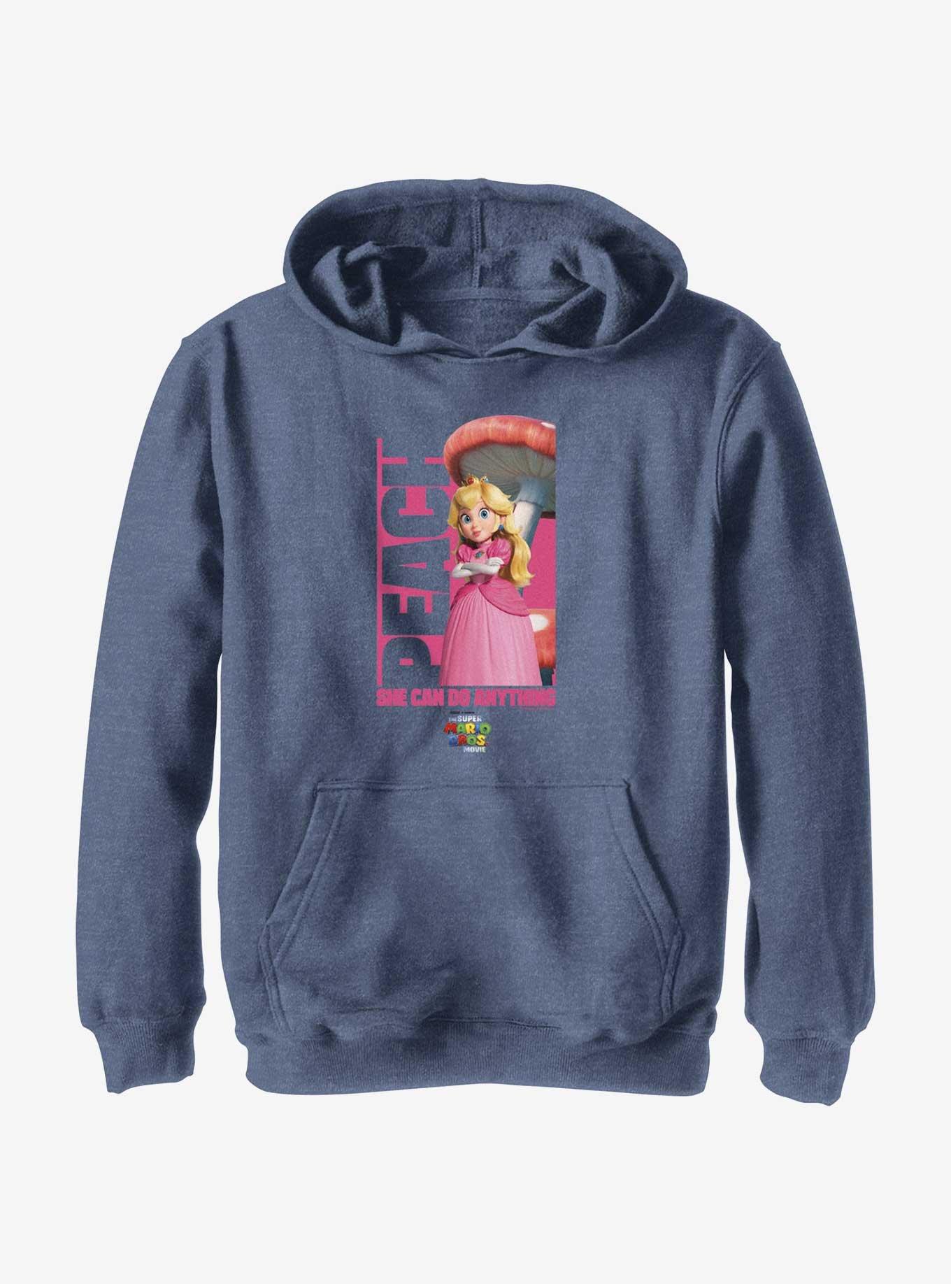 The Super Mario Bros. Movie Peach She Can Do Anything Youth Hoodie, NAVY HTR, hi-res