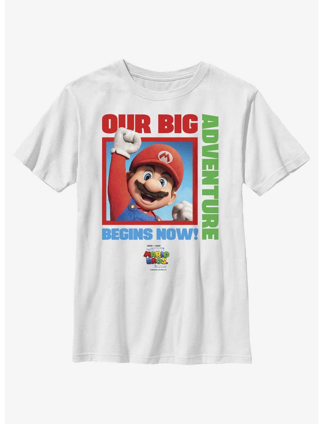 The Super Mario Bros. Movie Mario Our Big Adventure Begins Now Youth T-Shirt, WHITE, hi-res