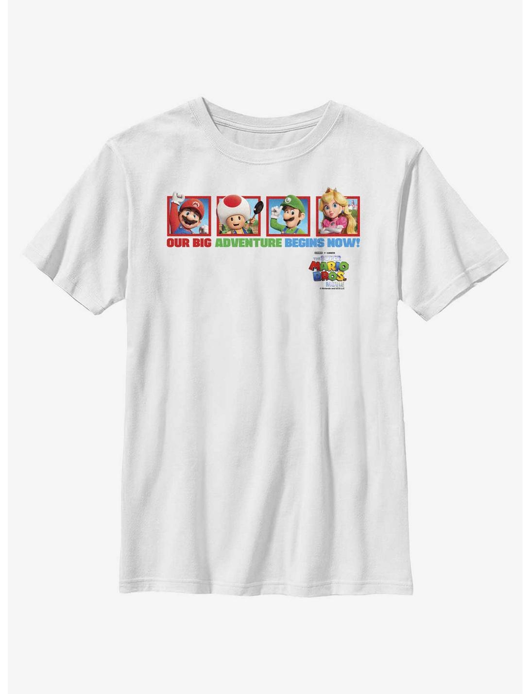 The Super Mario Bros. Movie Big Adventure Mario Toad Luigi & Princess Peach Youth T-Shirt, WHITE, hi-res