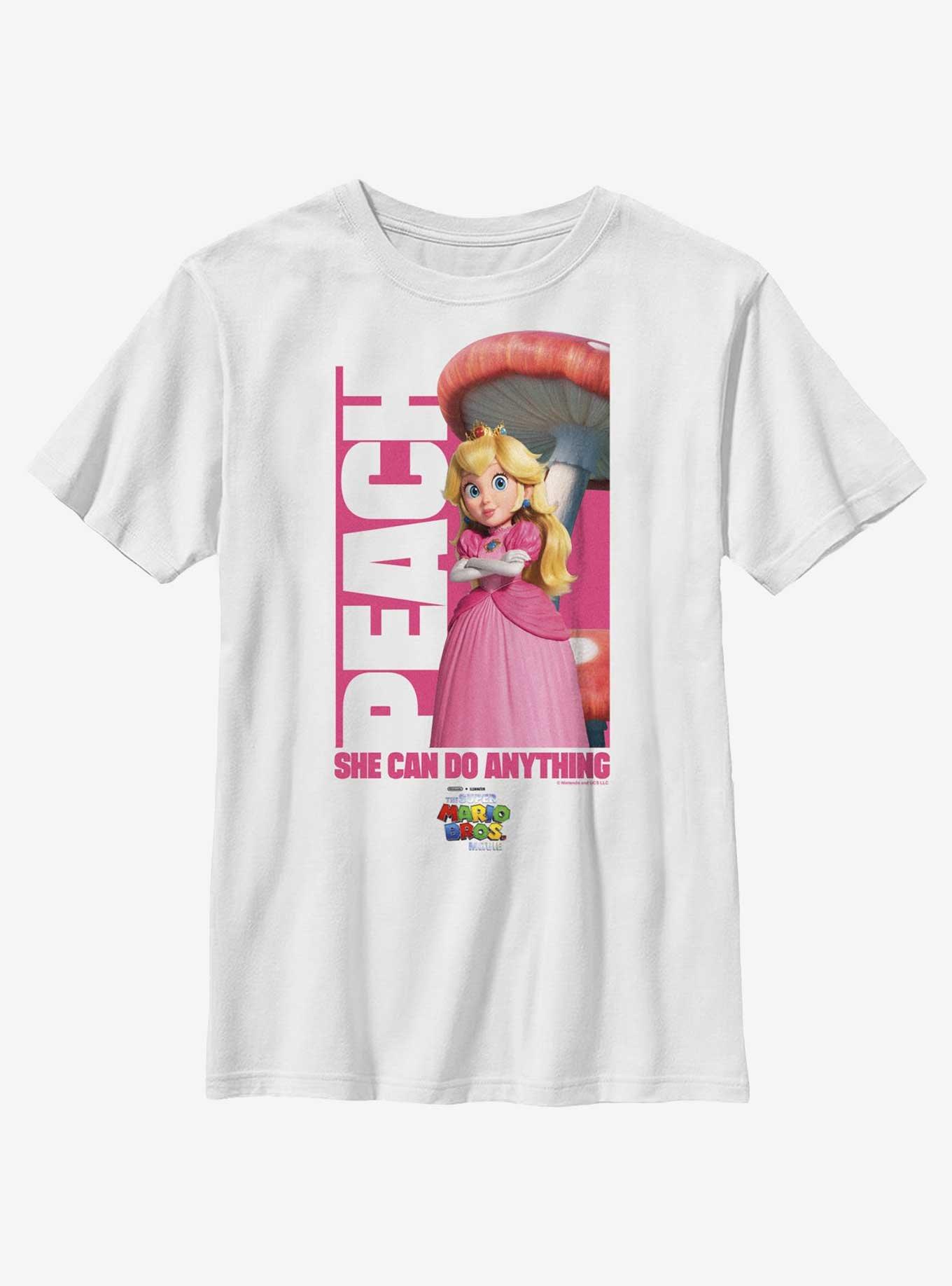 The Super Mario Bros. Movie Peach She Can Do Anything Youth T-Shirt, WHITE, hi-res