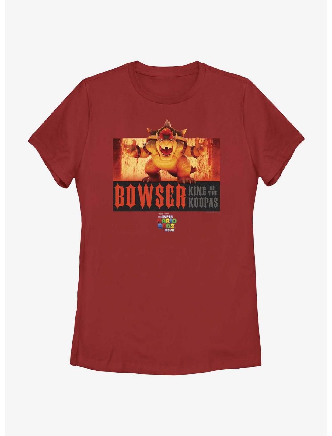 The Super Mario Bros. Movie Flaming King Bowser Poster Womens T-Shirt, RED, hi-res
